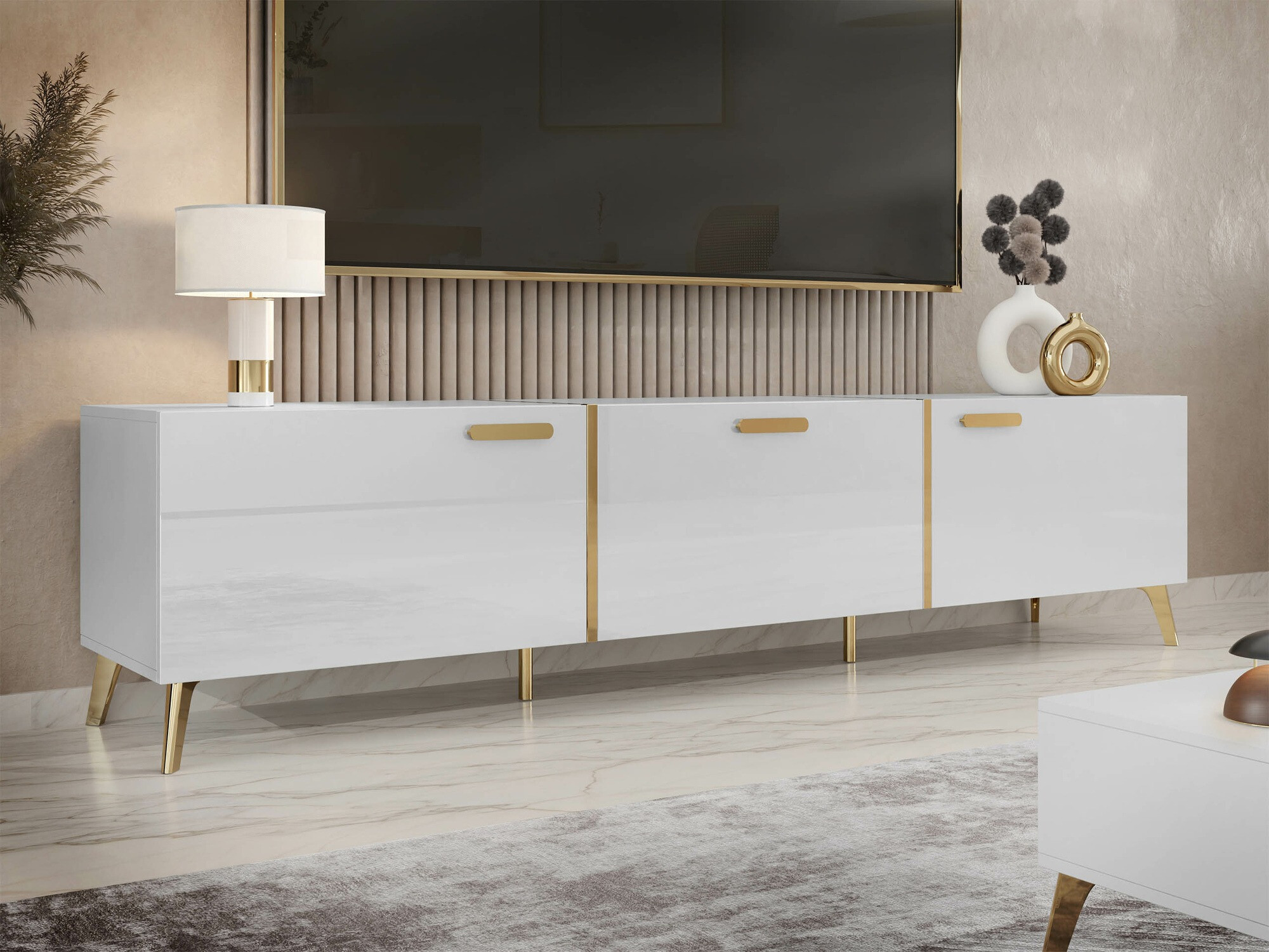 TV-bord Comfivo Capella I (Hvid + Glansfuld hvid)