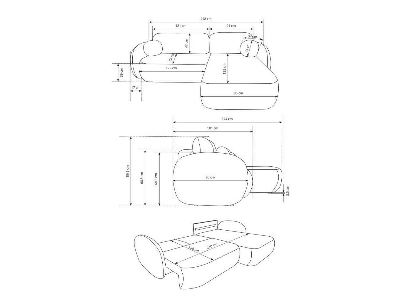 Hjørnesofa Kingston 140 (Siruco 60)