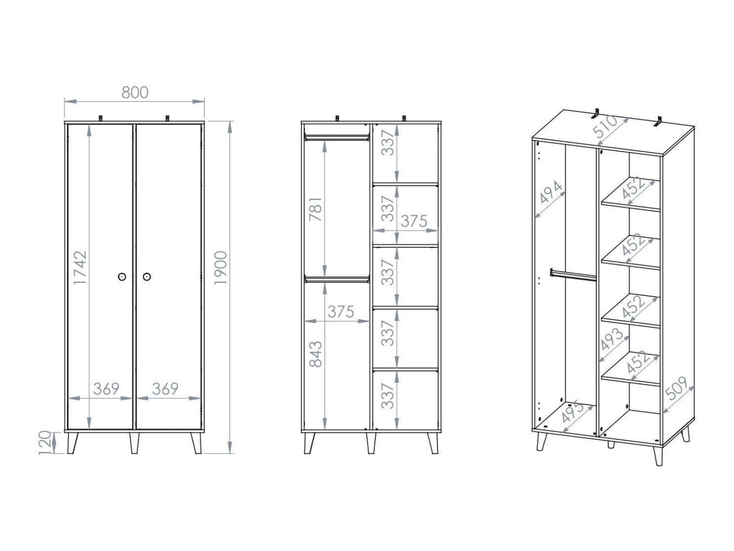 Garderobeskab Tortoli 101 (Lyserød)