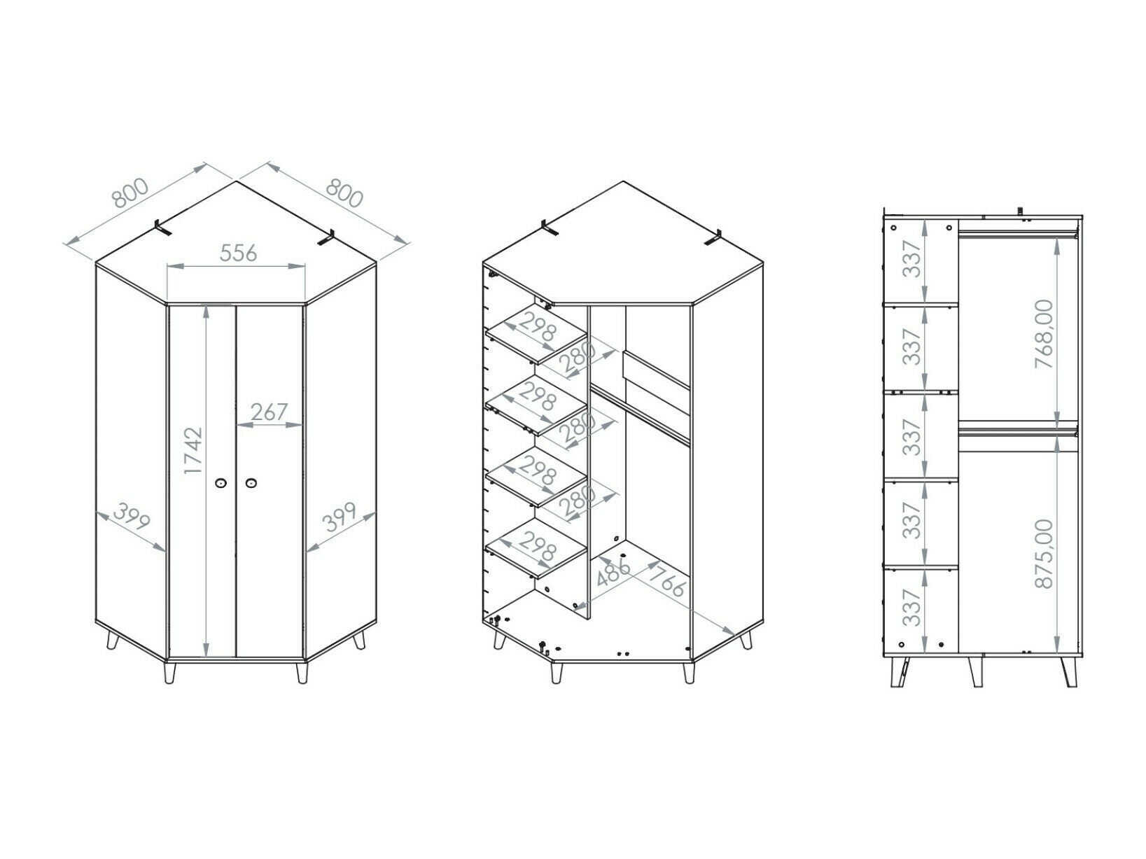 Hjørnegarderob Tortoli 100 (Grå)