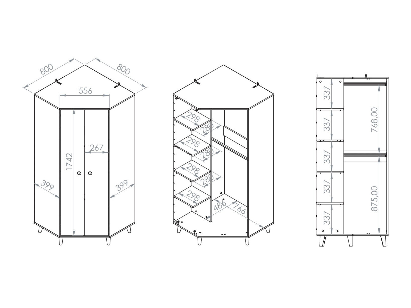 Hjørnegarderob Tortoli 100 (Lyserød)