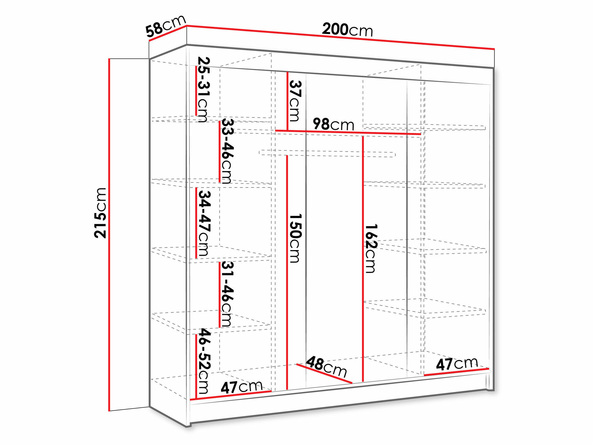 Garderobeskab Closico 161 (Sort + Hvid)