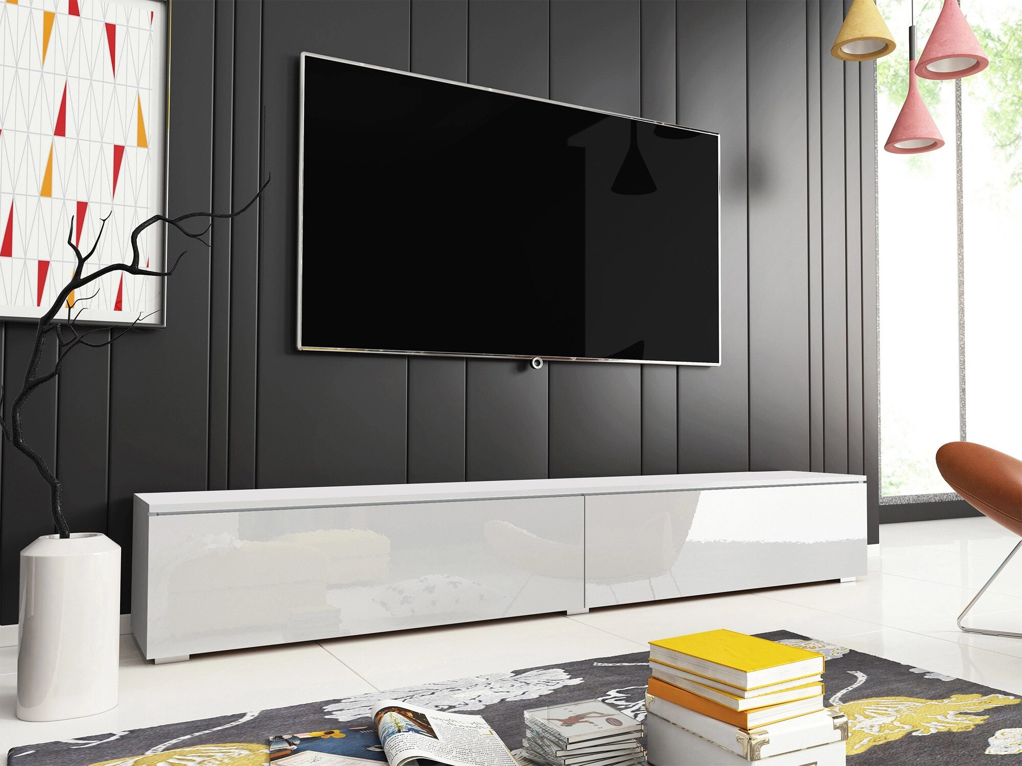 TV-bord Scientia I (Hvid + Glansfuld hvid)