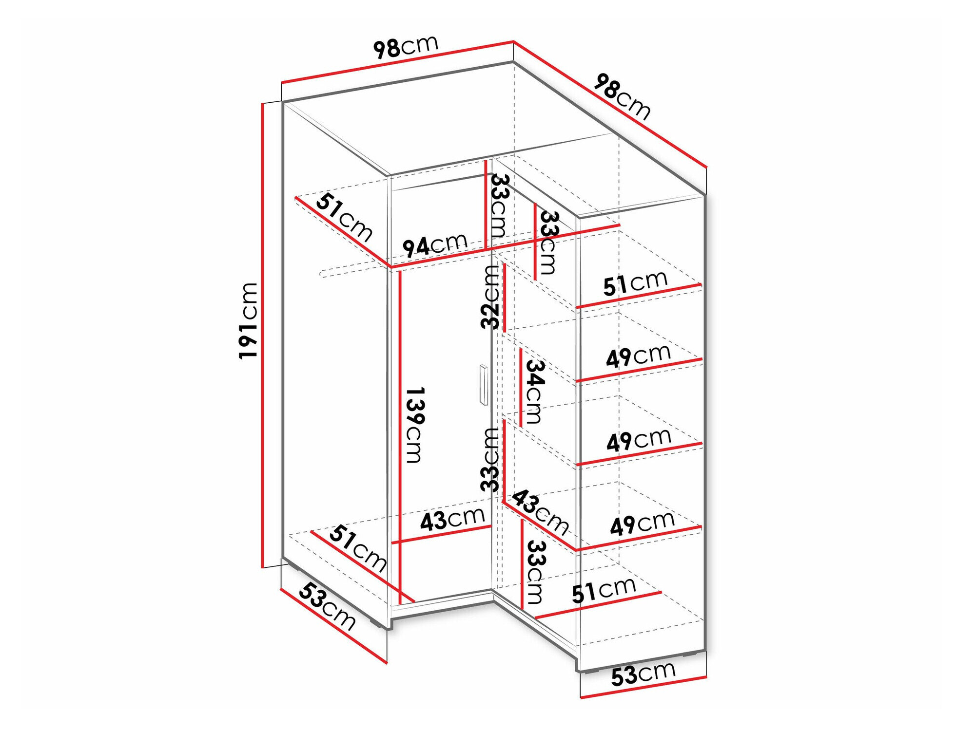 Hjørnegarderob Novduni 116 (Hvid)