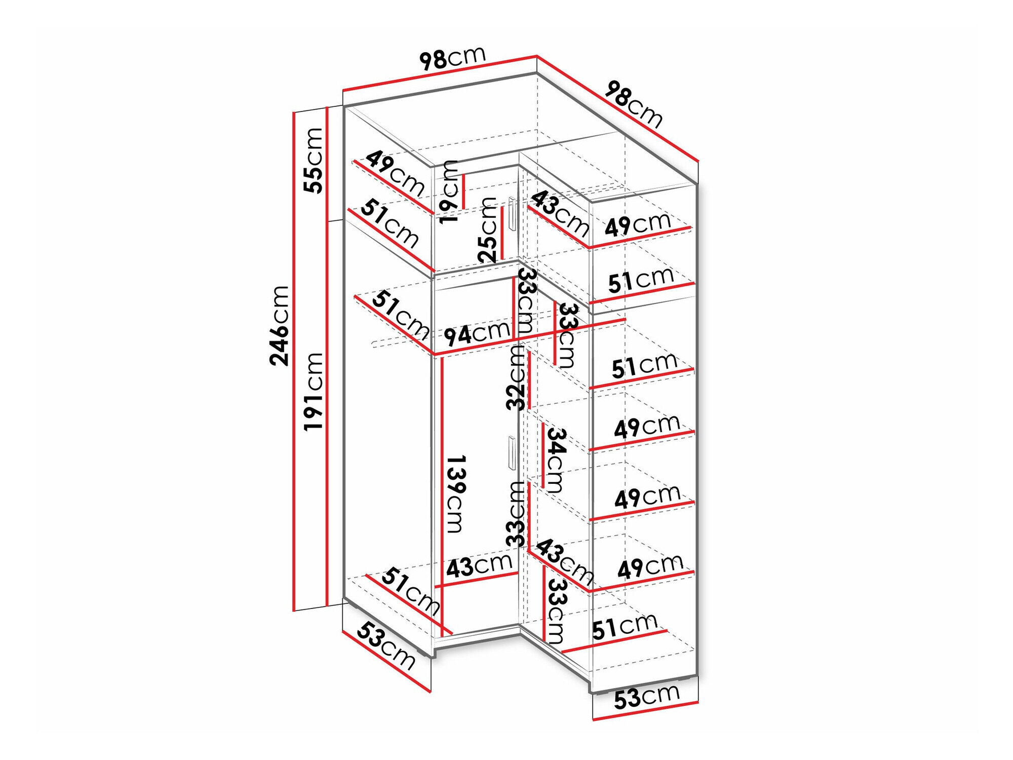 Hjørnegarderob Novduni 121 (Hvid)