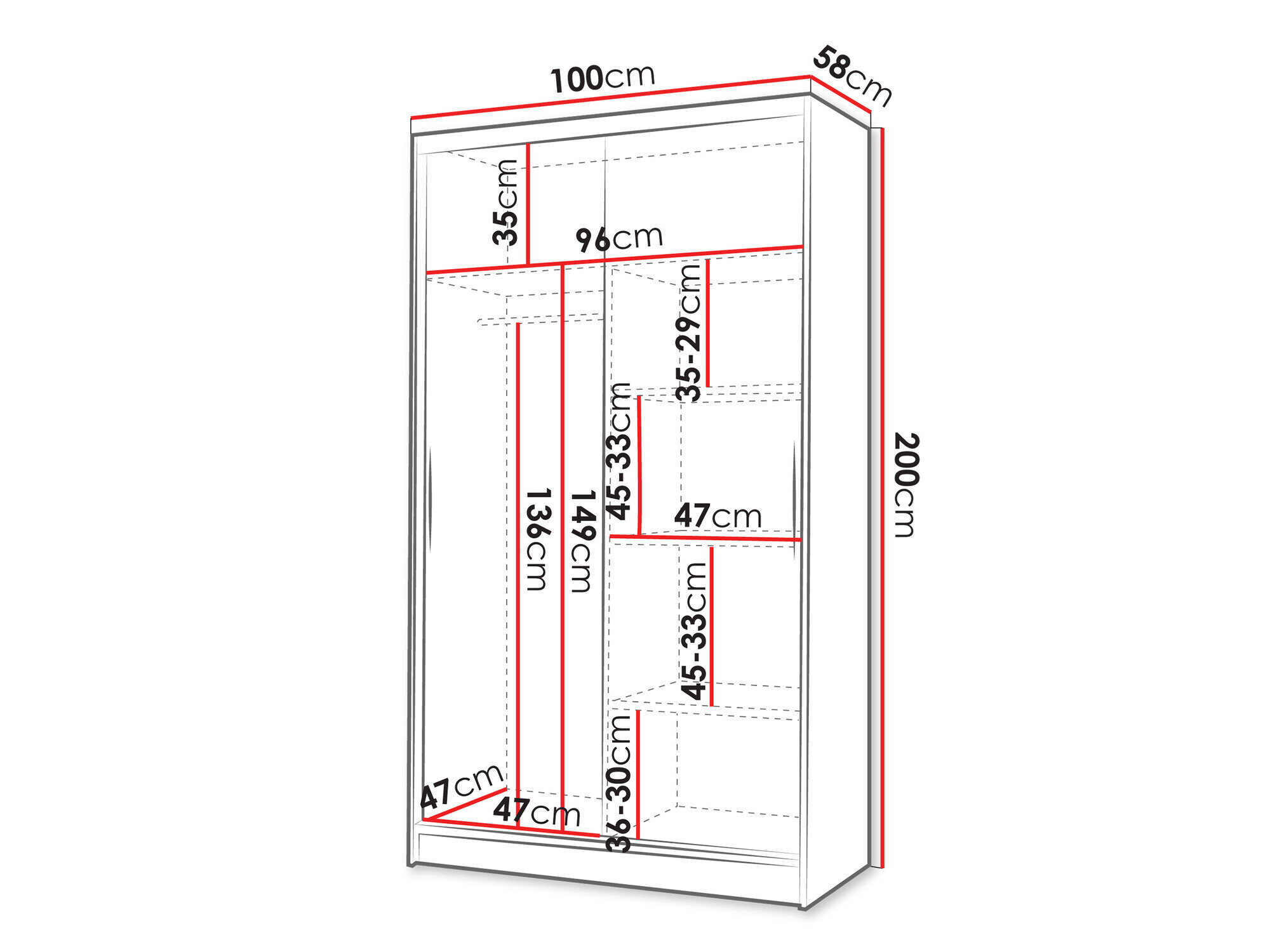 Garderobeskab Closico 168 (Hvid + Sort)