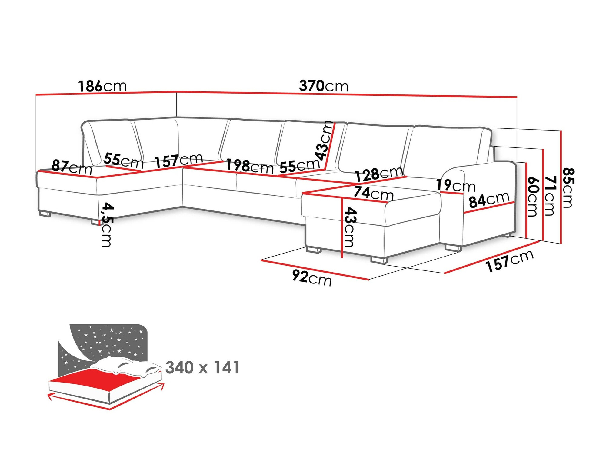 Hjørnesofa Comfivo 191 (Terra 4 + Terra 3)
