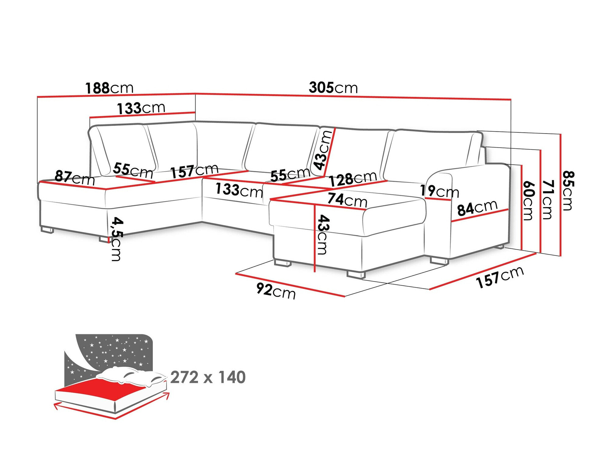 Hjørnesofa Comfivo 189 (Magic Velvet 2216 + Magic Velvet 2216-P137)