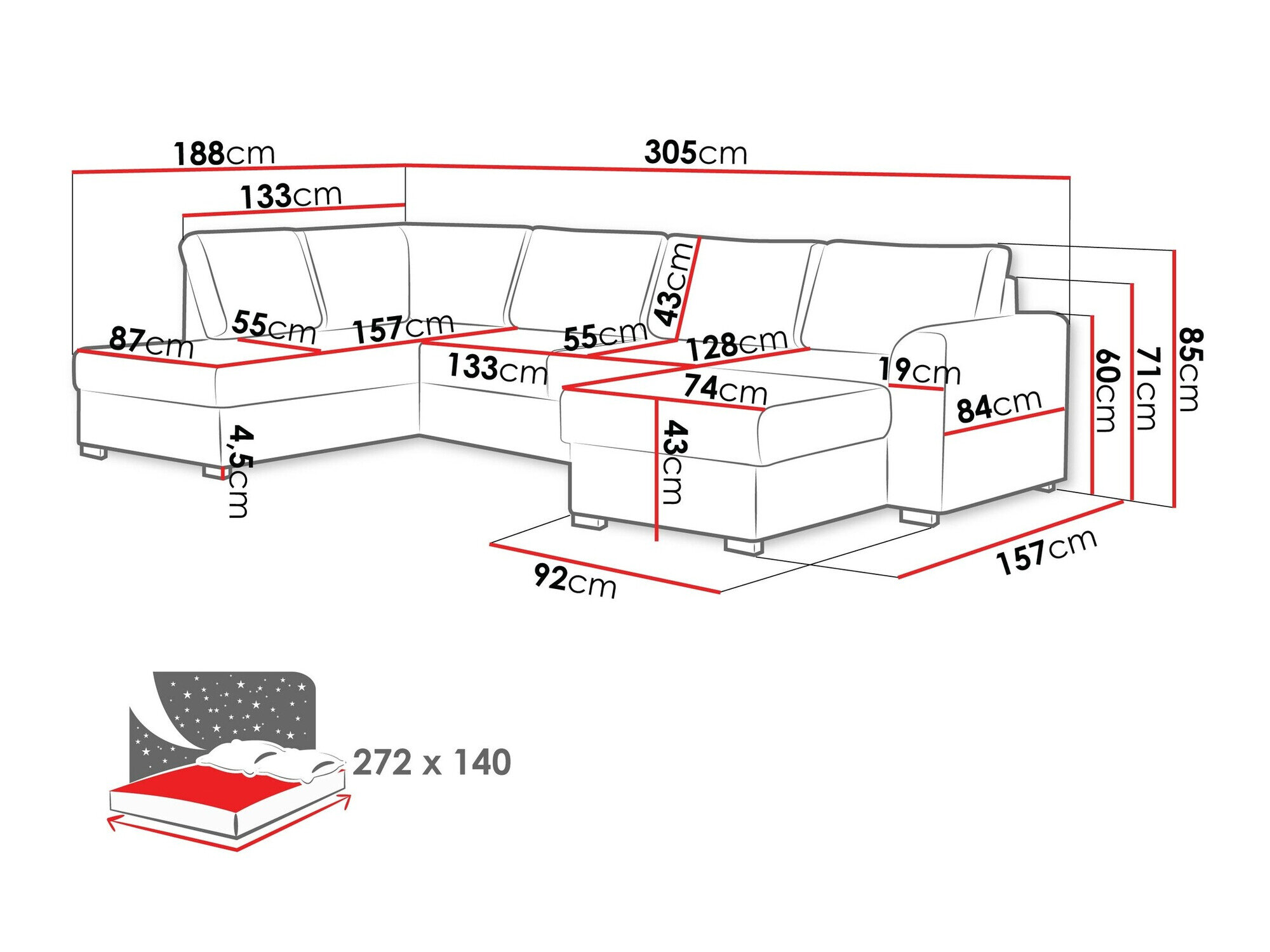 Hjørnesofa Comfivo 189 (Magic Velvet 2216 + Magic Velvet 2216-P137)