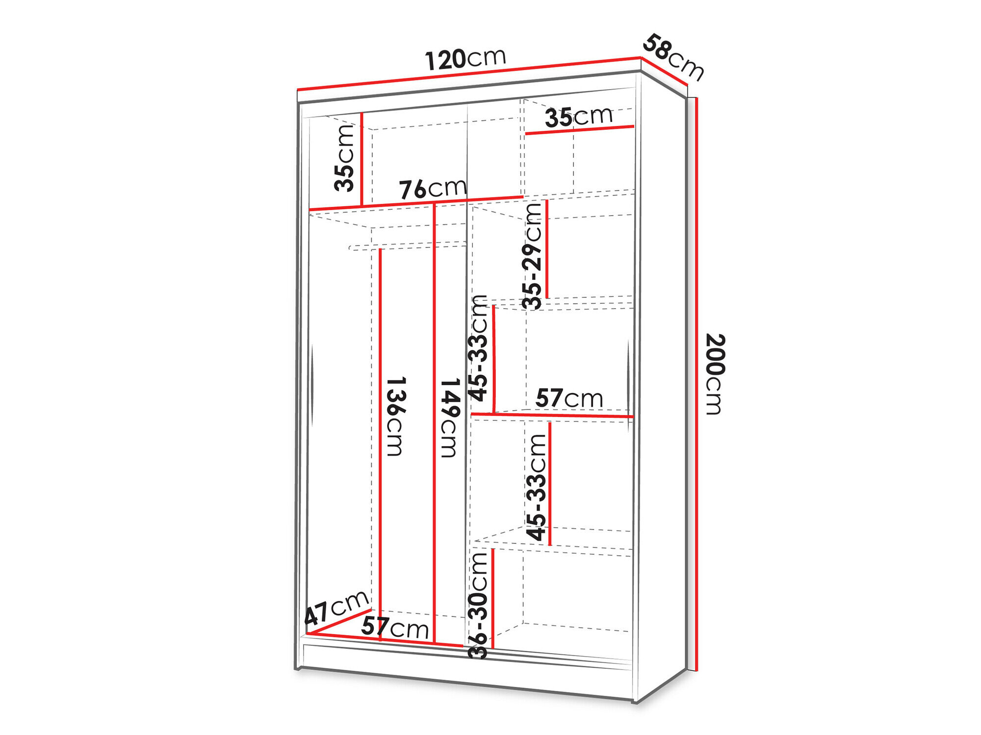 Garderobeskab Closico 150 (Sort + Hvid)
