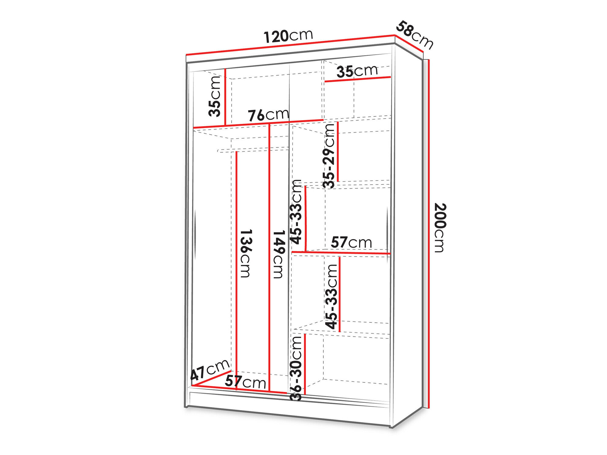 Garderobeskab Closico 148 (Sort + Hvid)