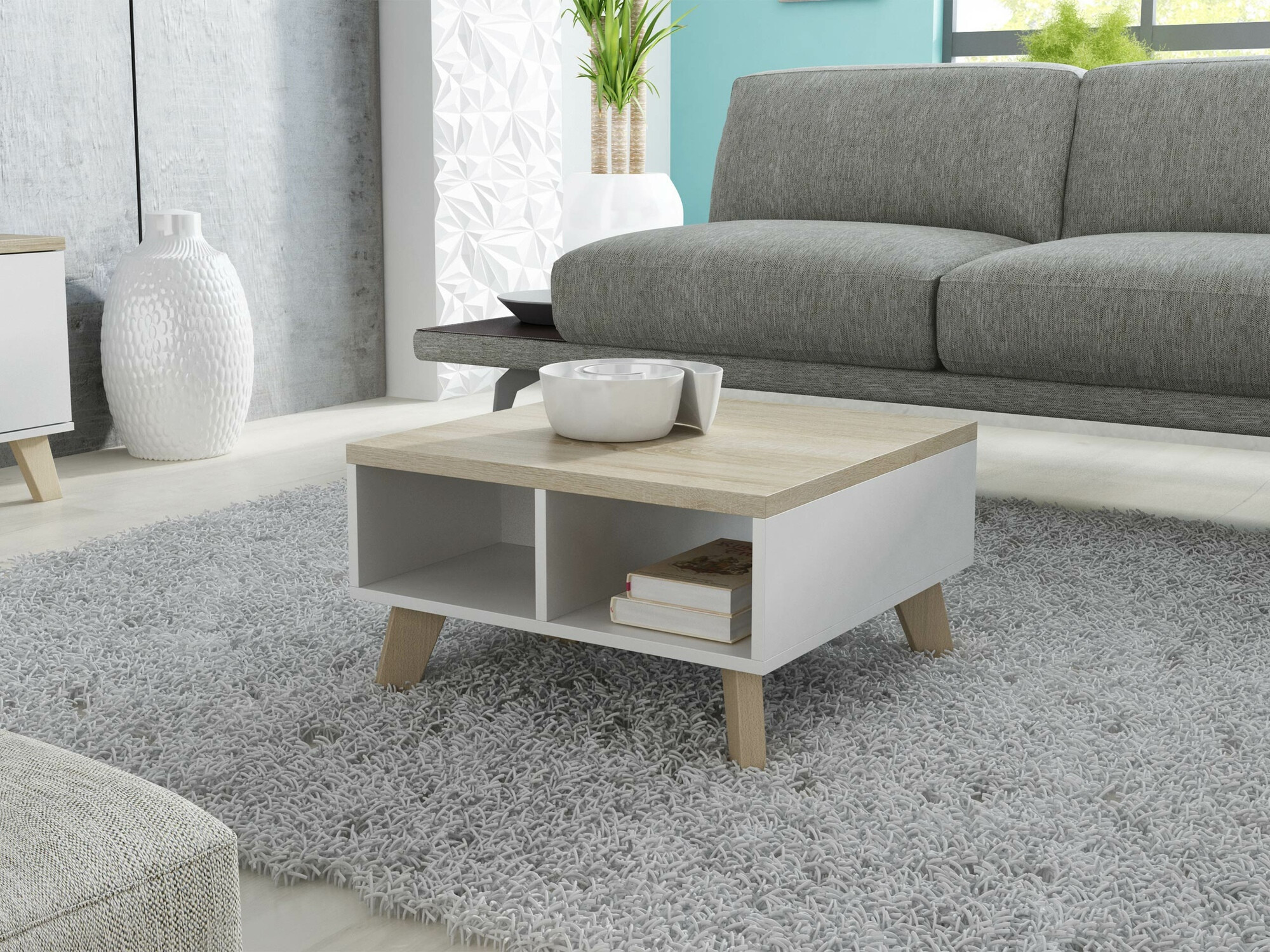 Sofabord Larfloi 100 (Hvid + Sonoma eg)
