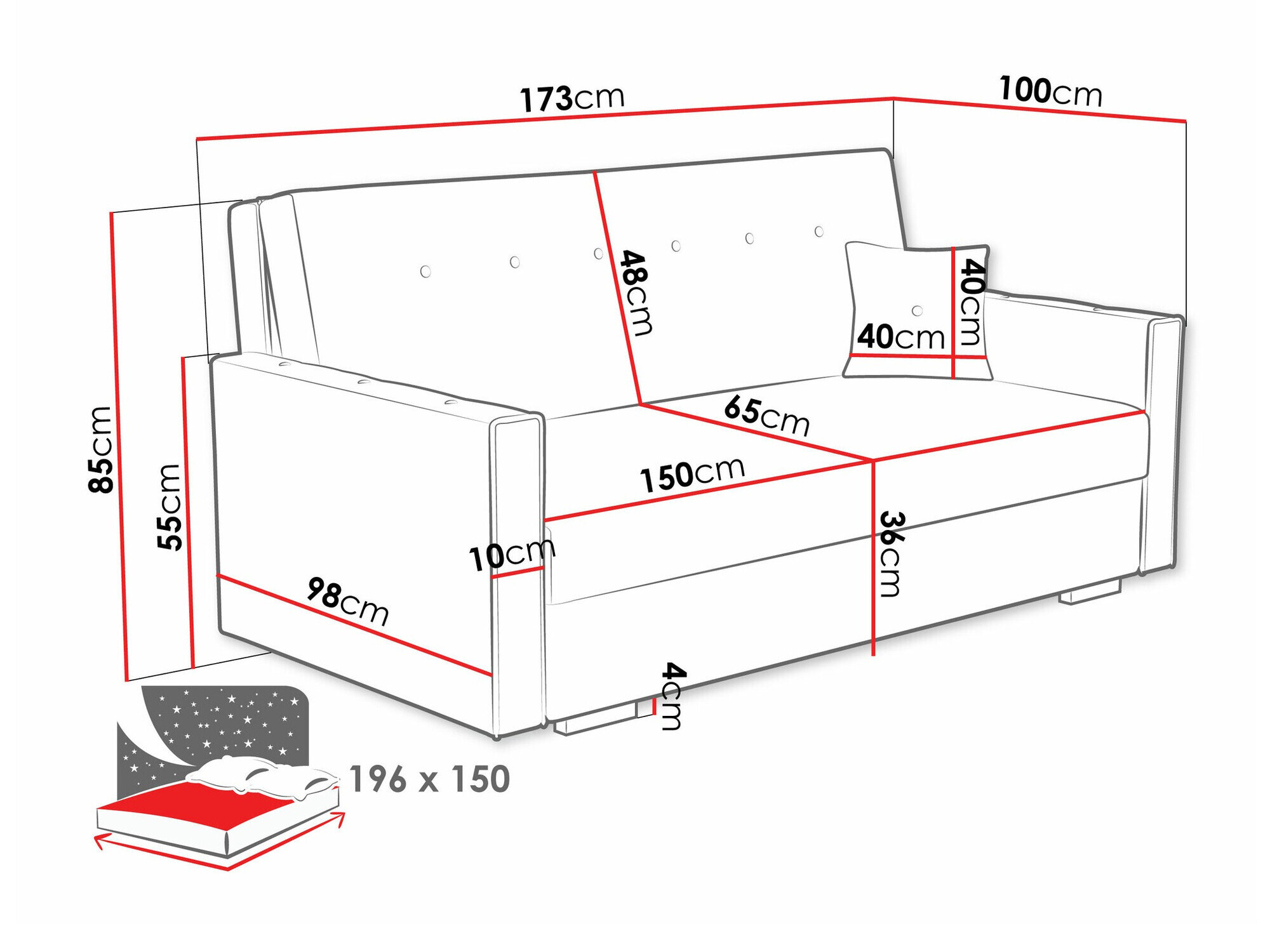 Sovesofa Columbus 233 (Coral 45)