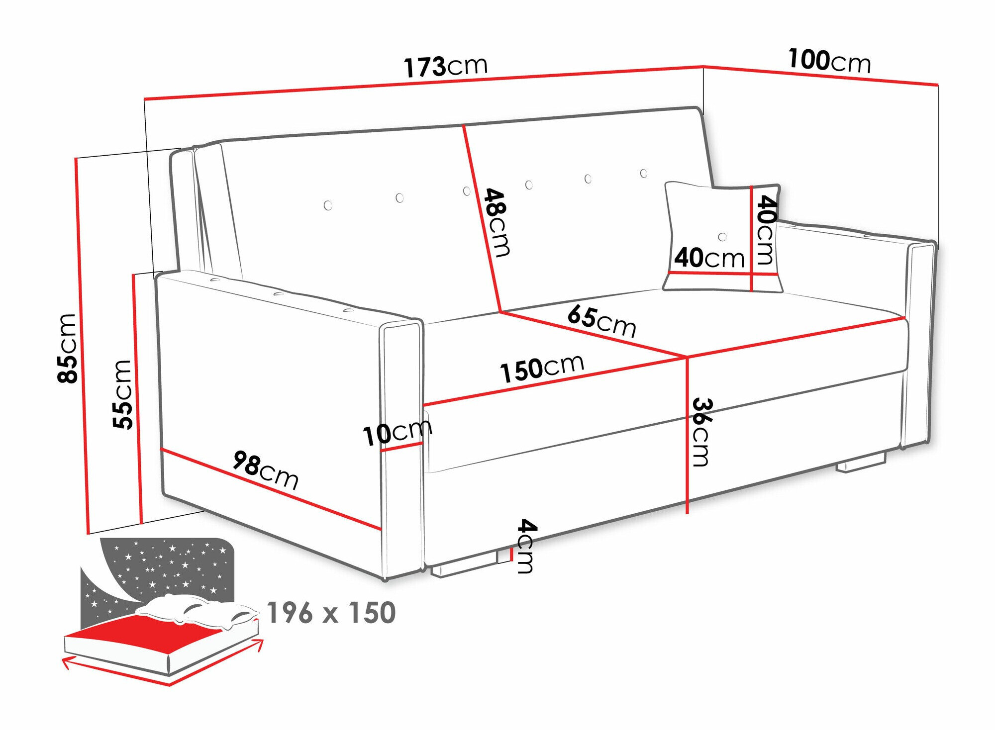 Sovesofa Columbus 233 (Coral 50)