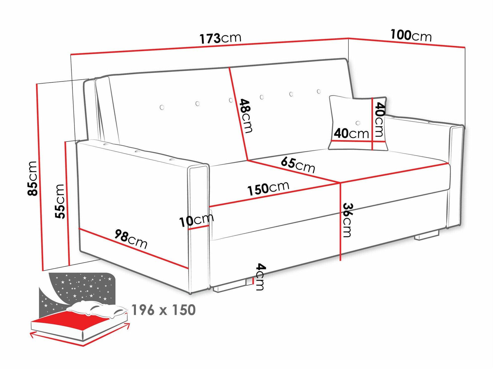 Sovesofa Columbus 233 (Coral 55)
