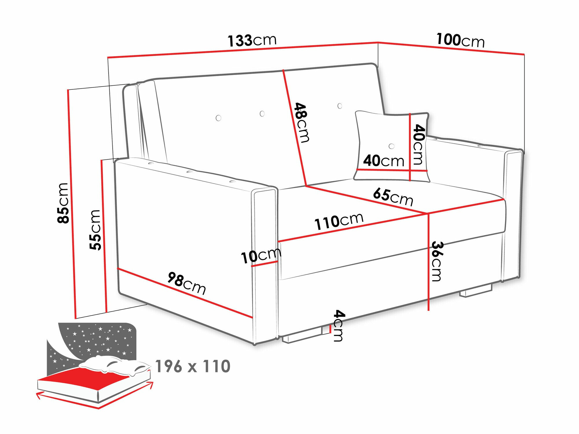 Sovesofa Columbus 235 (Coral 55)