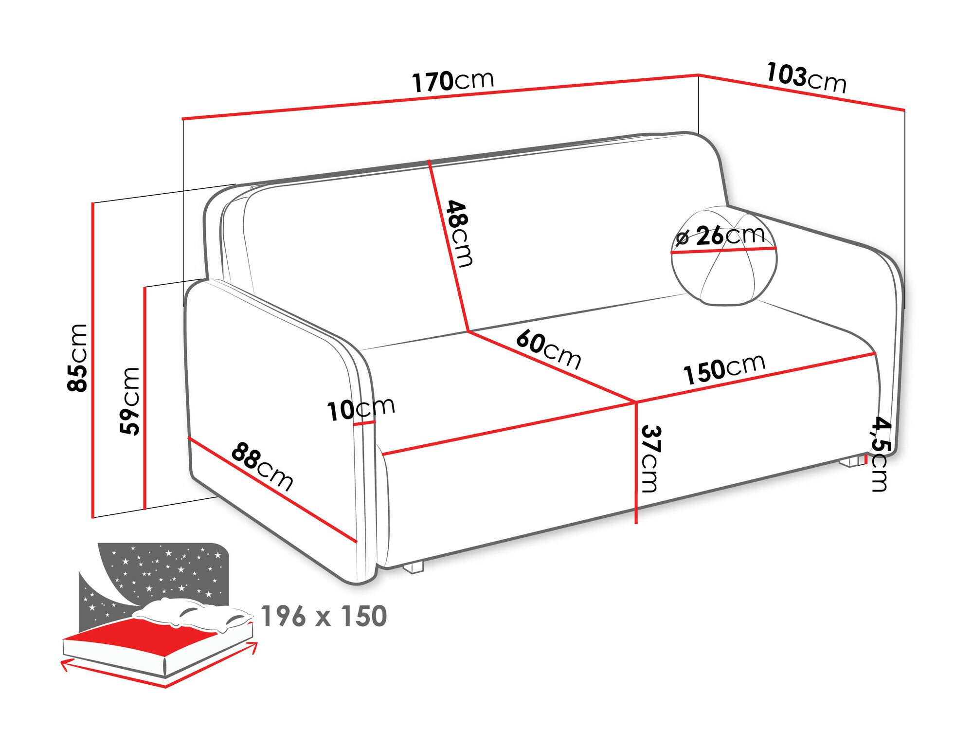 Sovesofa Columbus 237 (Coral 50)