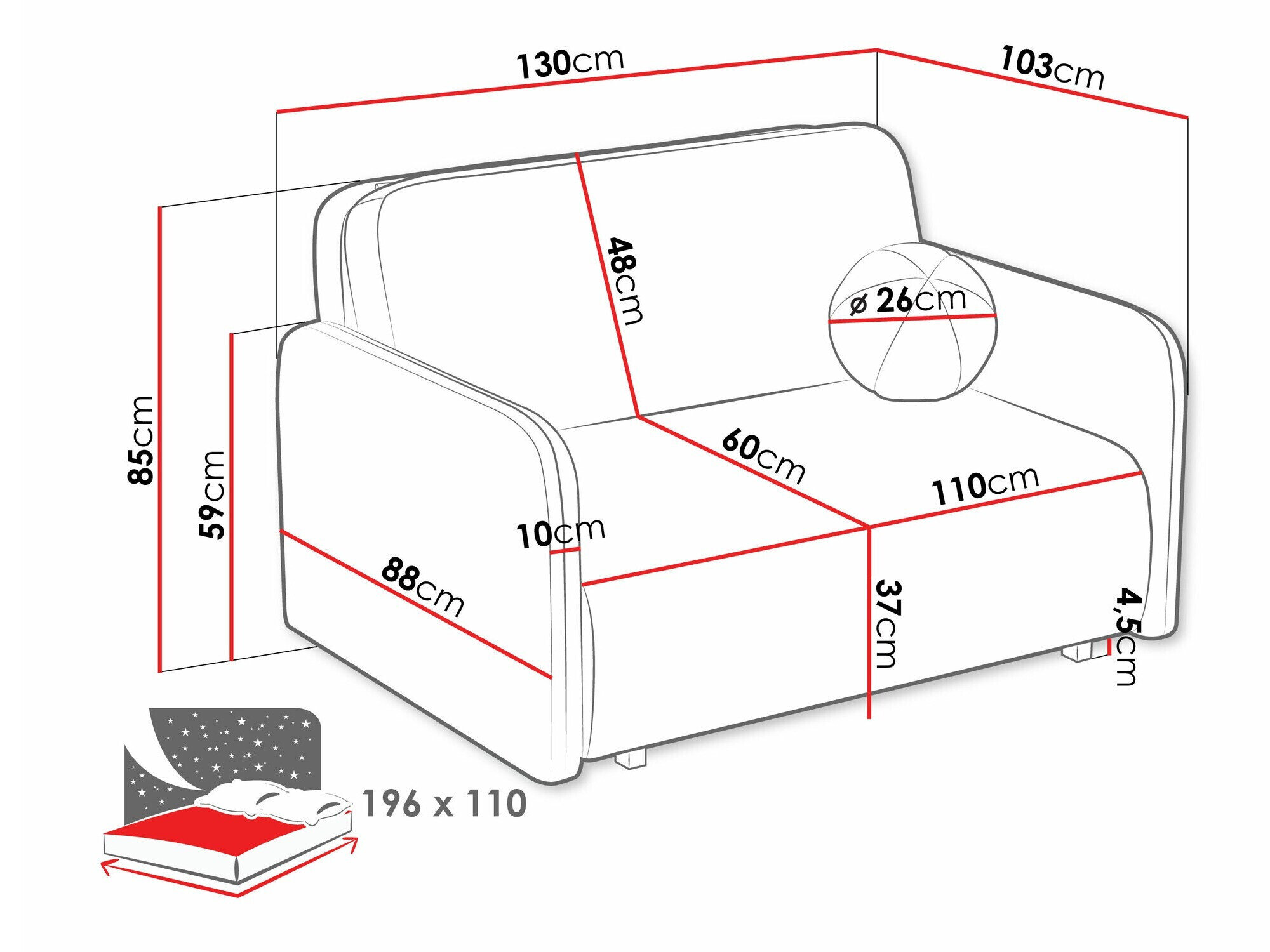 Sovesofa Columbus 239 (Coral 15)