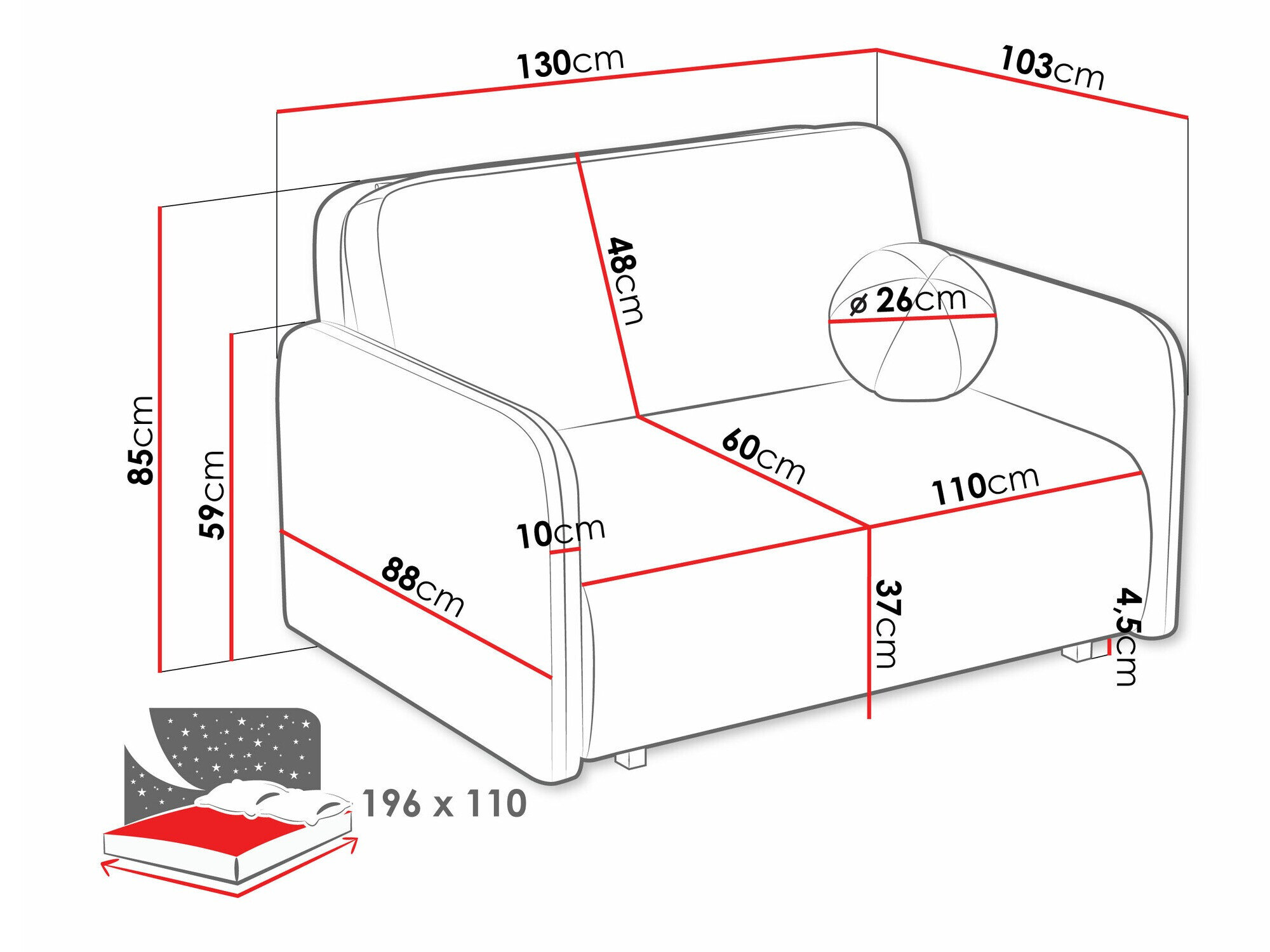 Sovesofa Columbus 239 (Coral 45)
