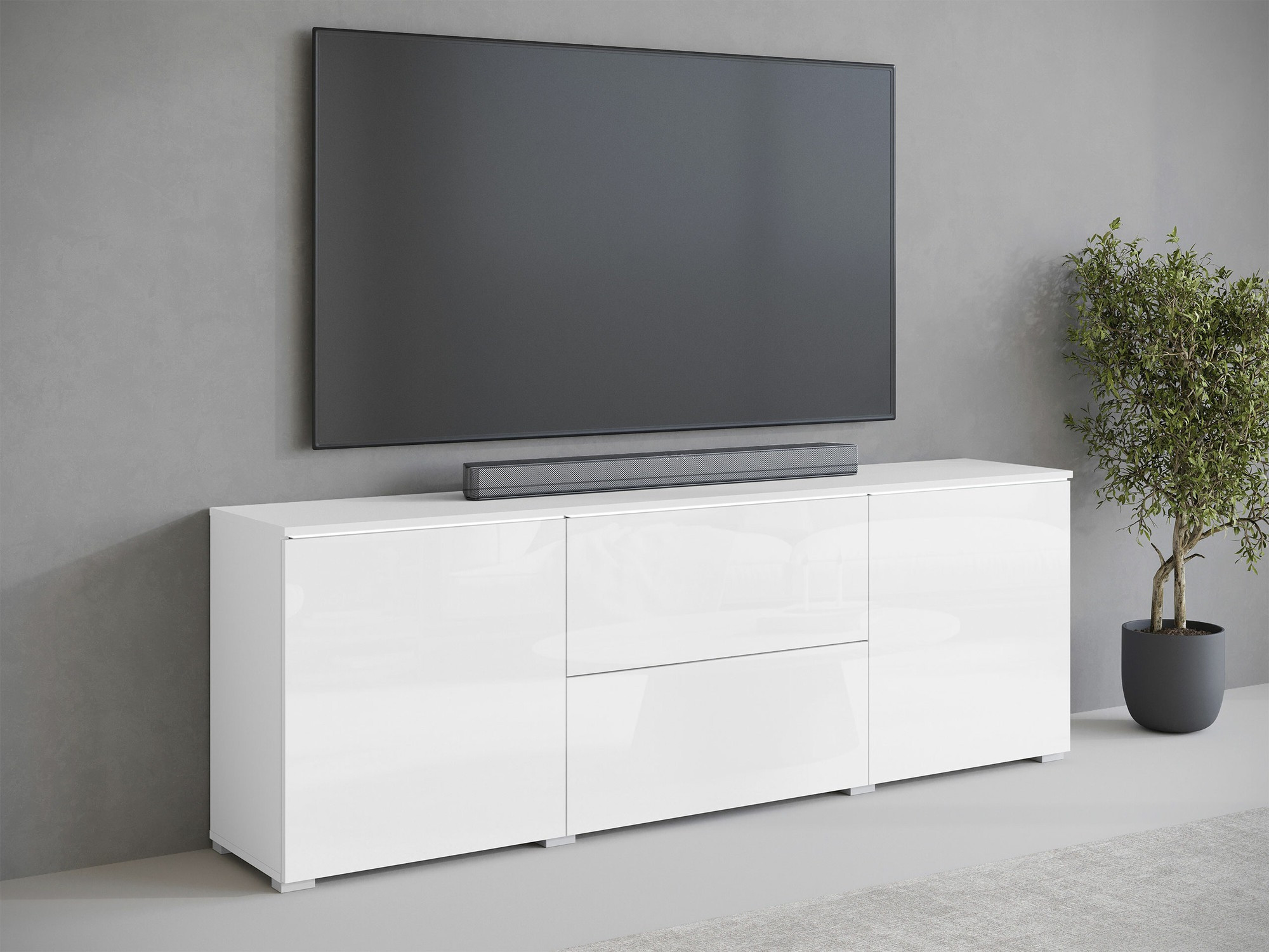 TV-bord Mirfivo 104 (Hvid + Glansfuld hvid)