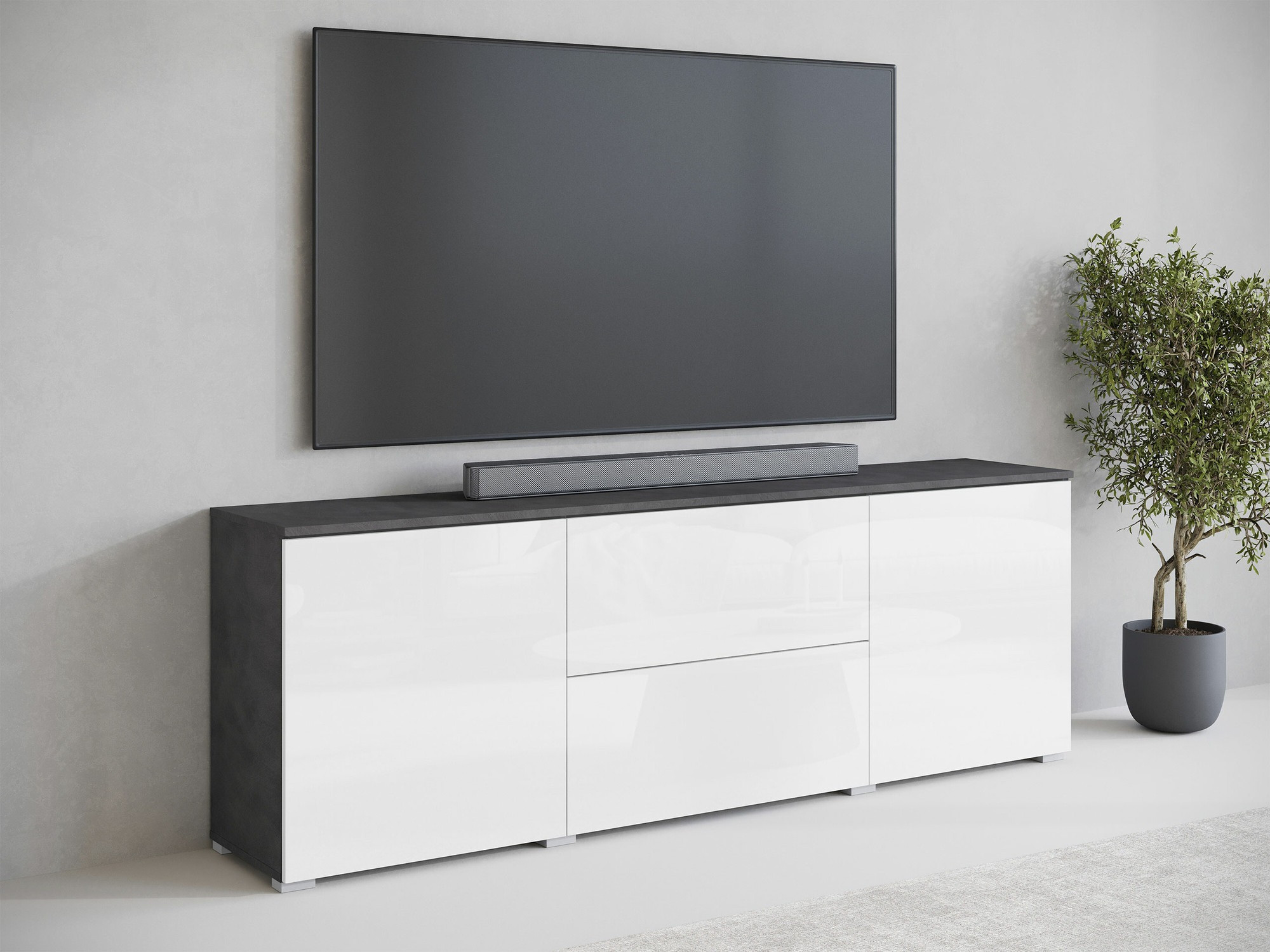 TV-bord Mirfivo 104 (Matera grå + Glansfuld hvid)