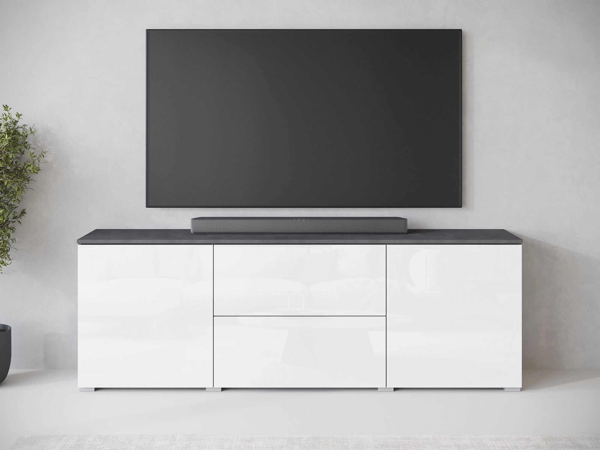 TV-bord Mirfivo 104 (Matera grå + Glansfuld hvid)