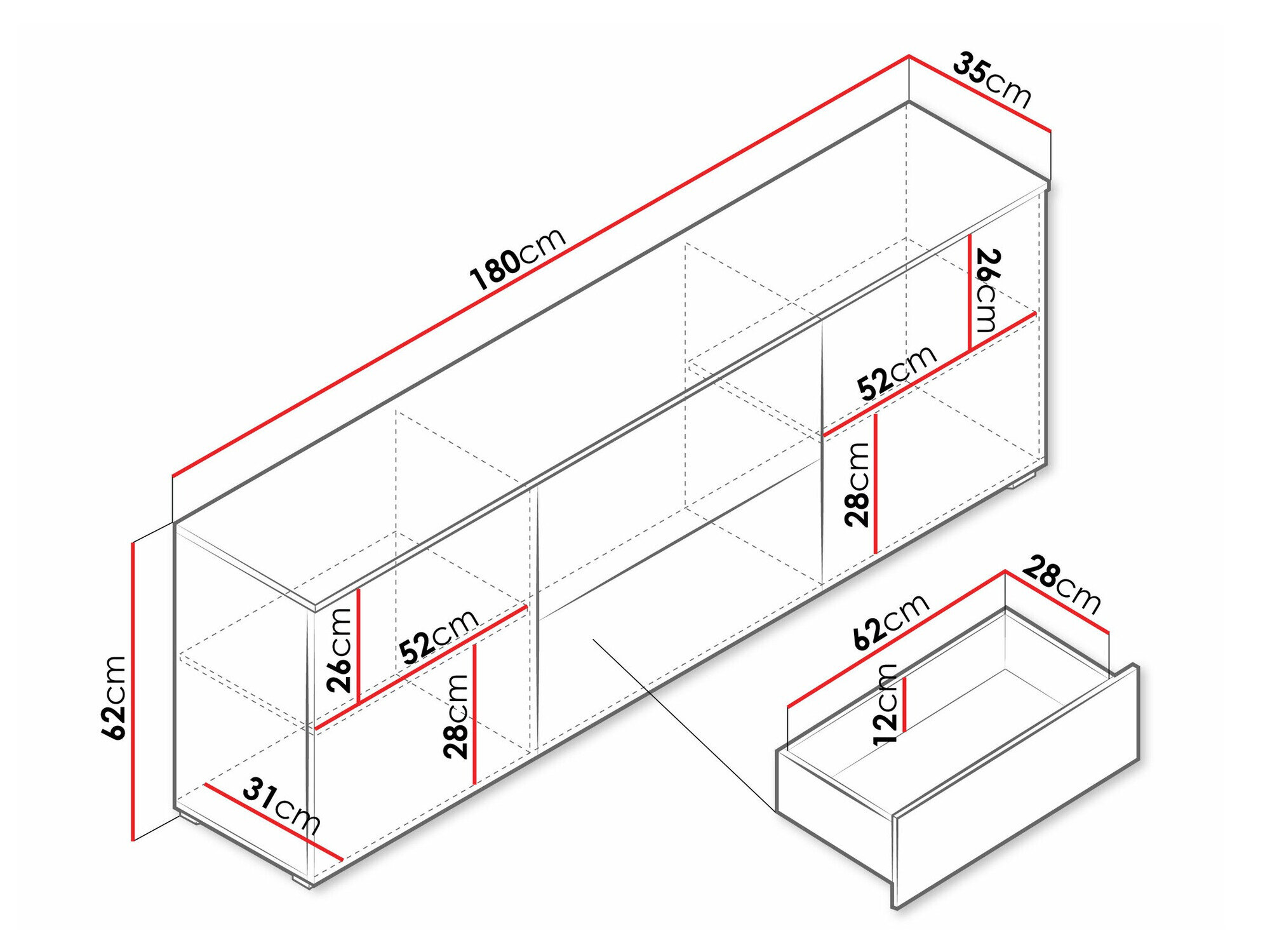 TV-bord Sarasota 190 (Hvid + Glansfuld hvid)