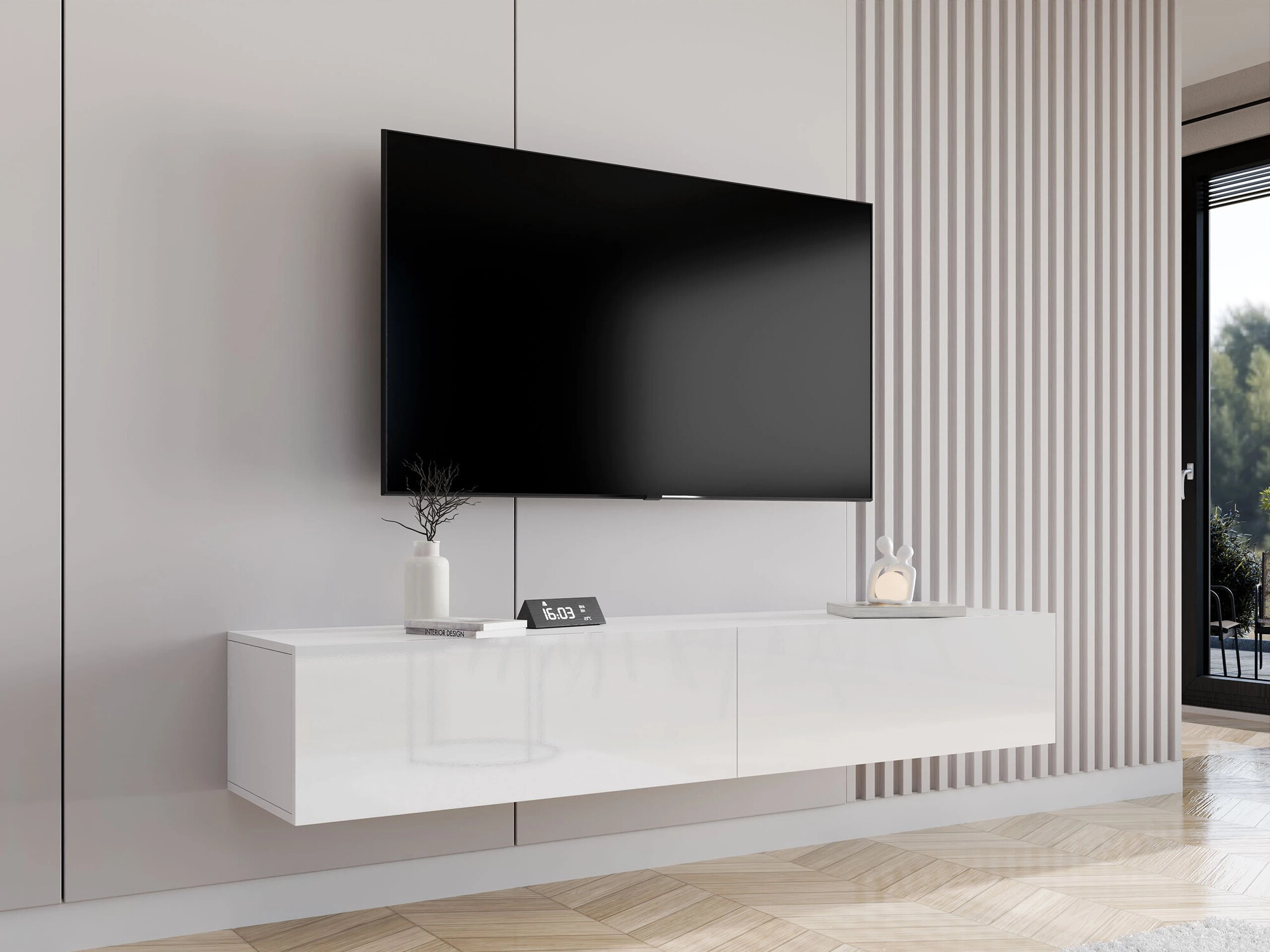 TV-bord Vilrin I (Hvid + Glansfuld hvid)