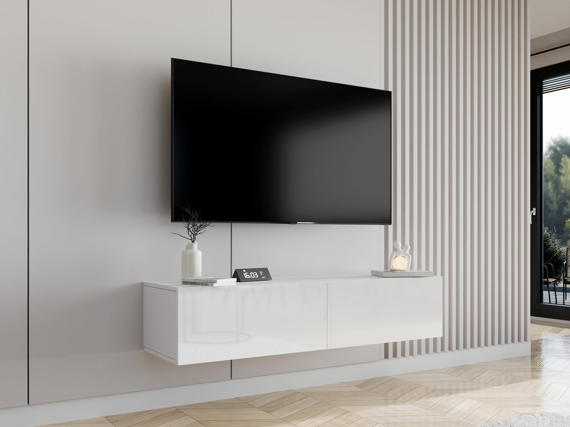TV-bord Vilrin II (Hvid + Glansfuld hvid)