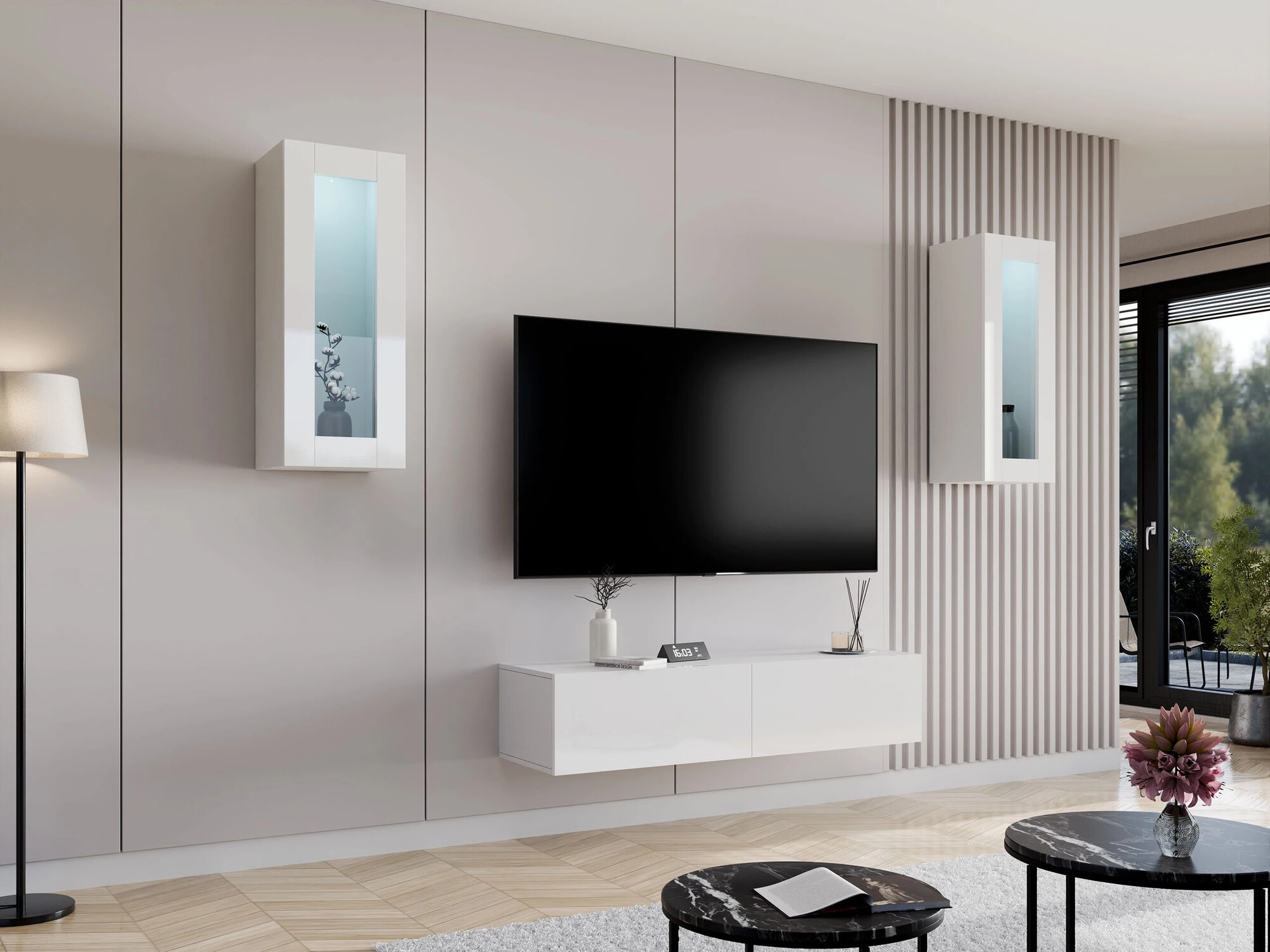 TV-bord Vilrin II (Hvid + Glansfuld hvid)