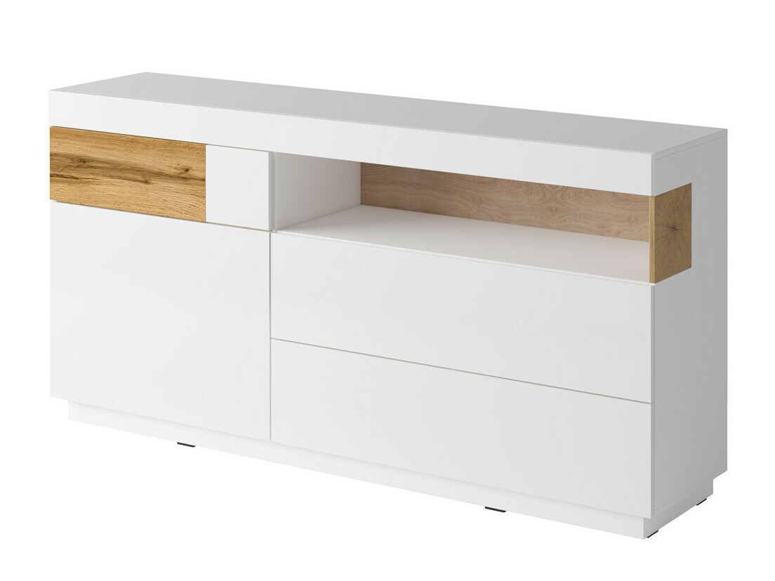 Kommode Livlore 107 (Hvid + Glansfuld hvid + Wotan eg)