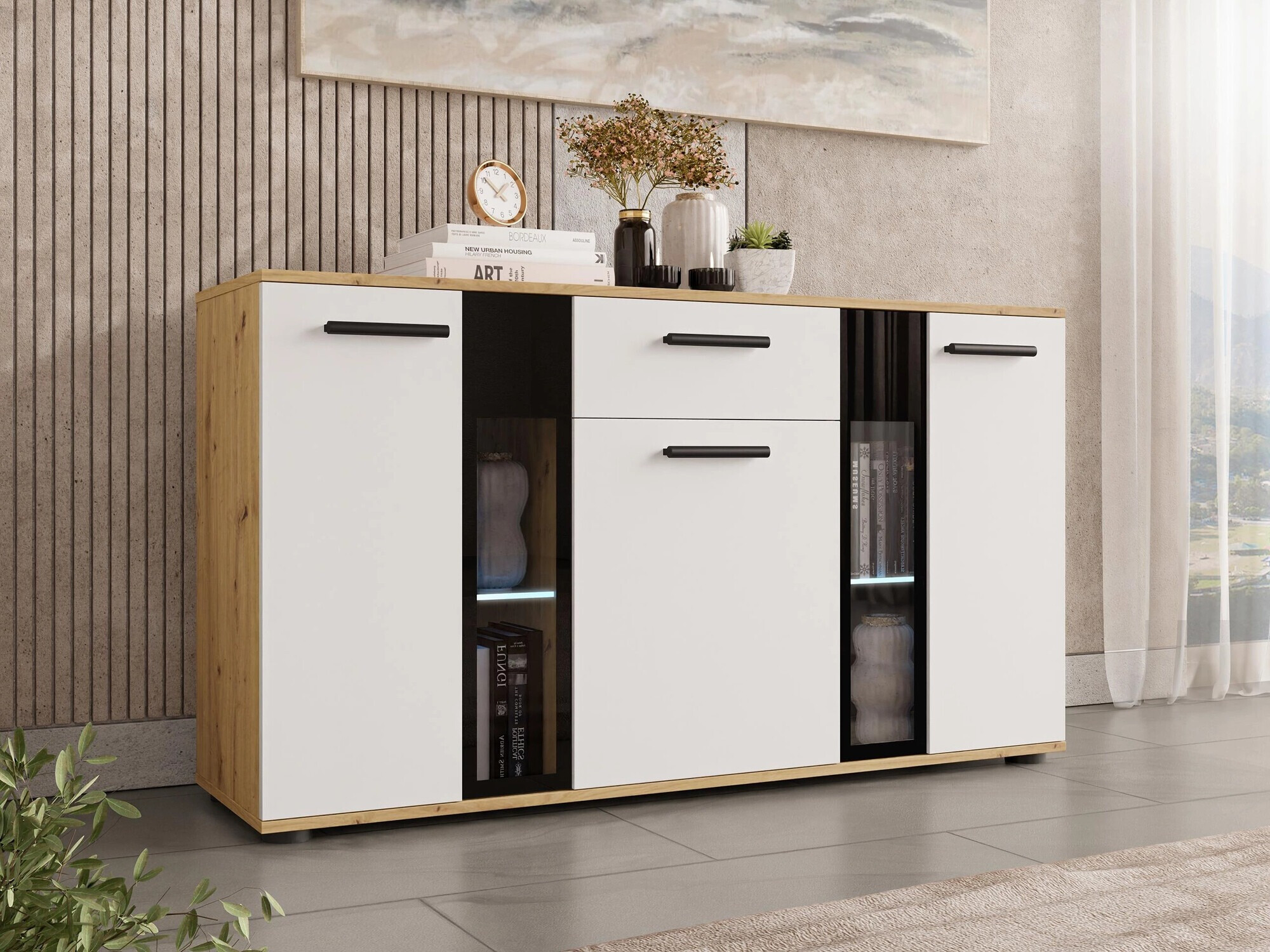 Kommode Genio (Artrisan egetræ + Hvid)