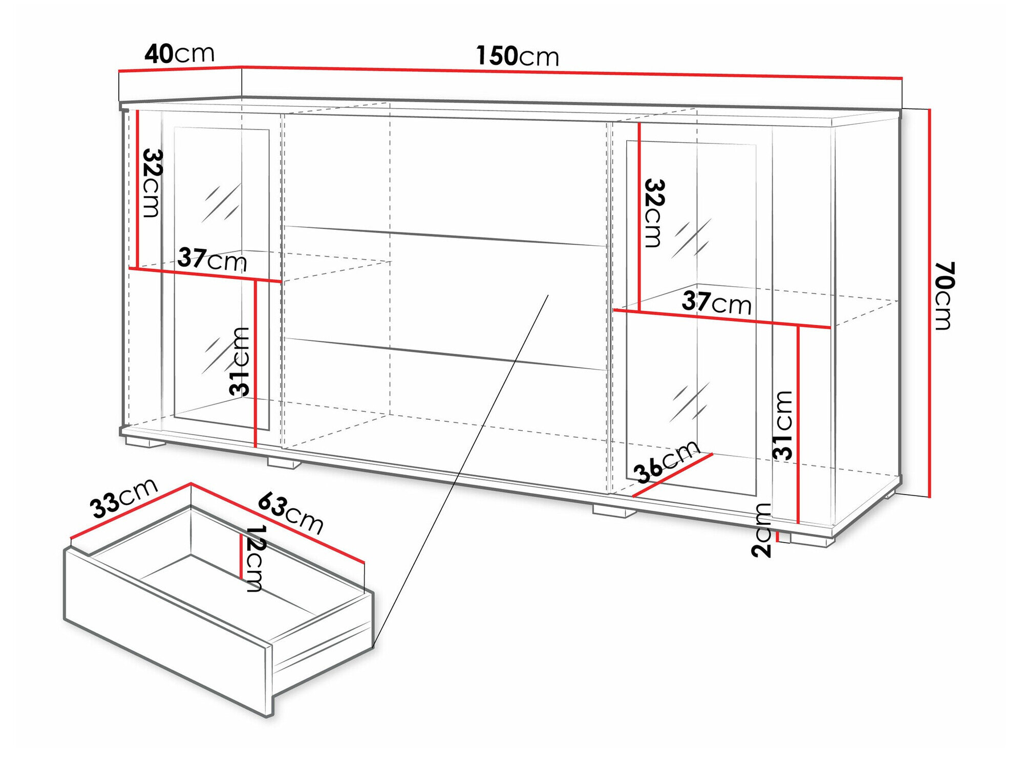 Kommode Torcame 101 (Hvid + Glansfuld hvid)