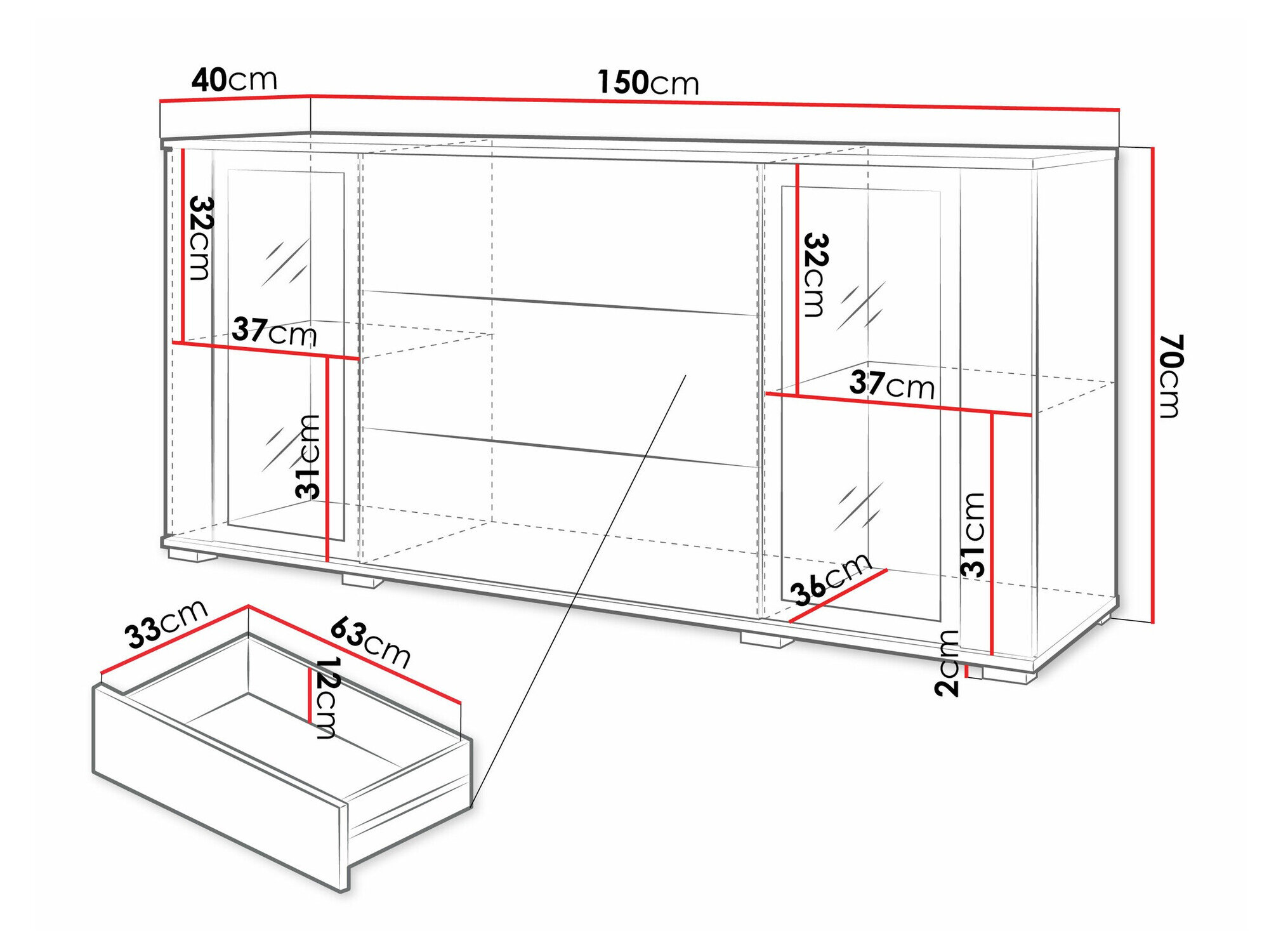 Kommode Torcame 101 (Wotan eg + Glansfuld hvid)