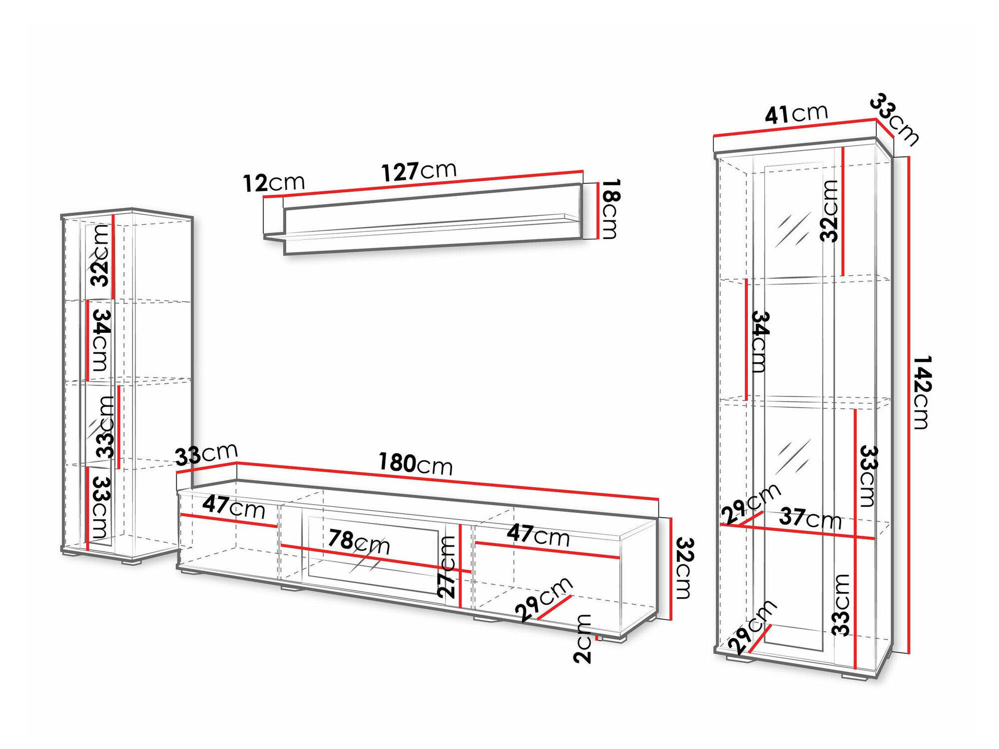 Stuemøbelsæt Torcame 103 (Hvid + Glansfuld hvid)