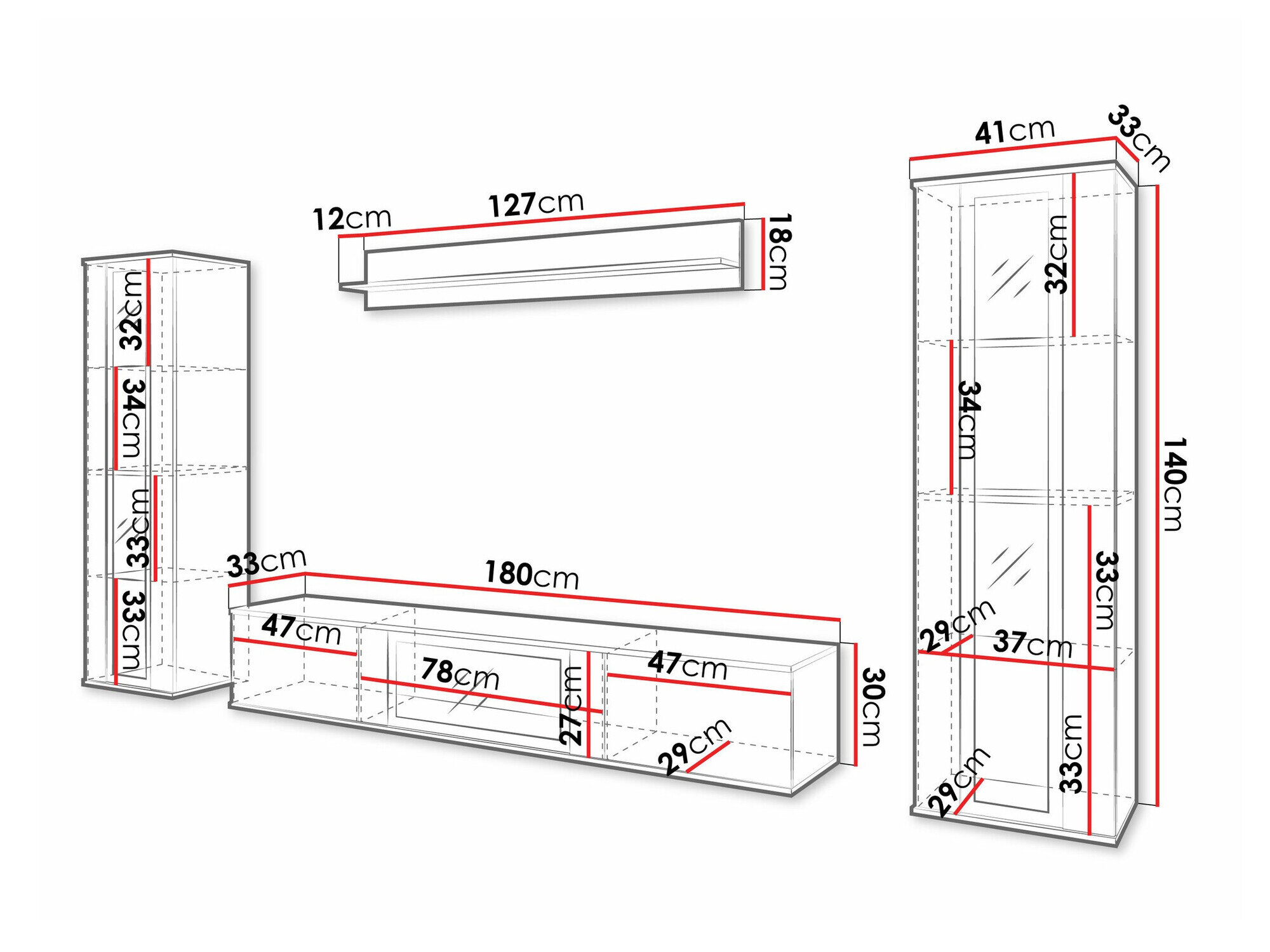Stuemøbelsæt Torcame 103 (Hvid + Glansfuld hvid)