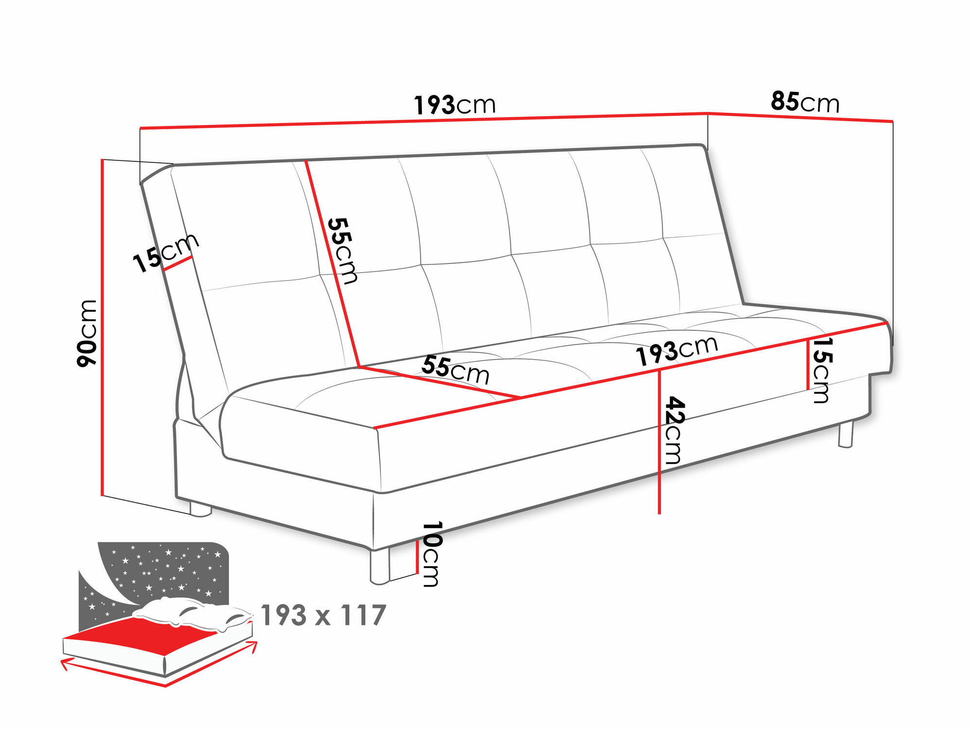 Sovesofa Columbus 184 (Poso 100)