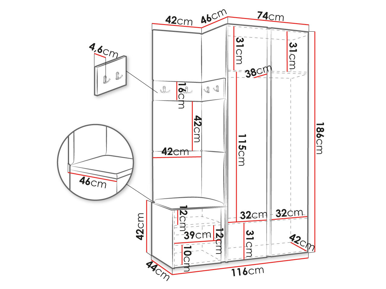 Entrésæt Hartford 350 (Artisan eg + Sort)