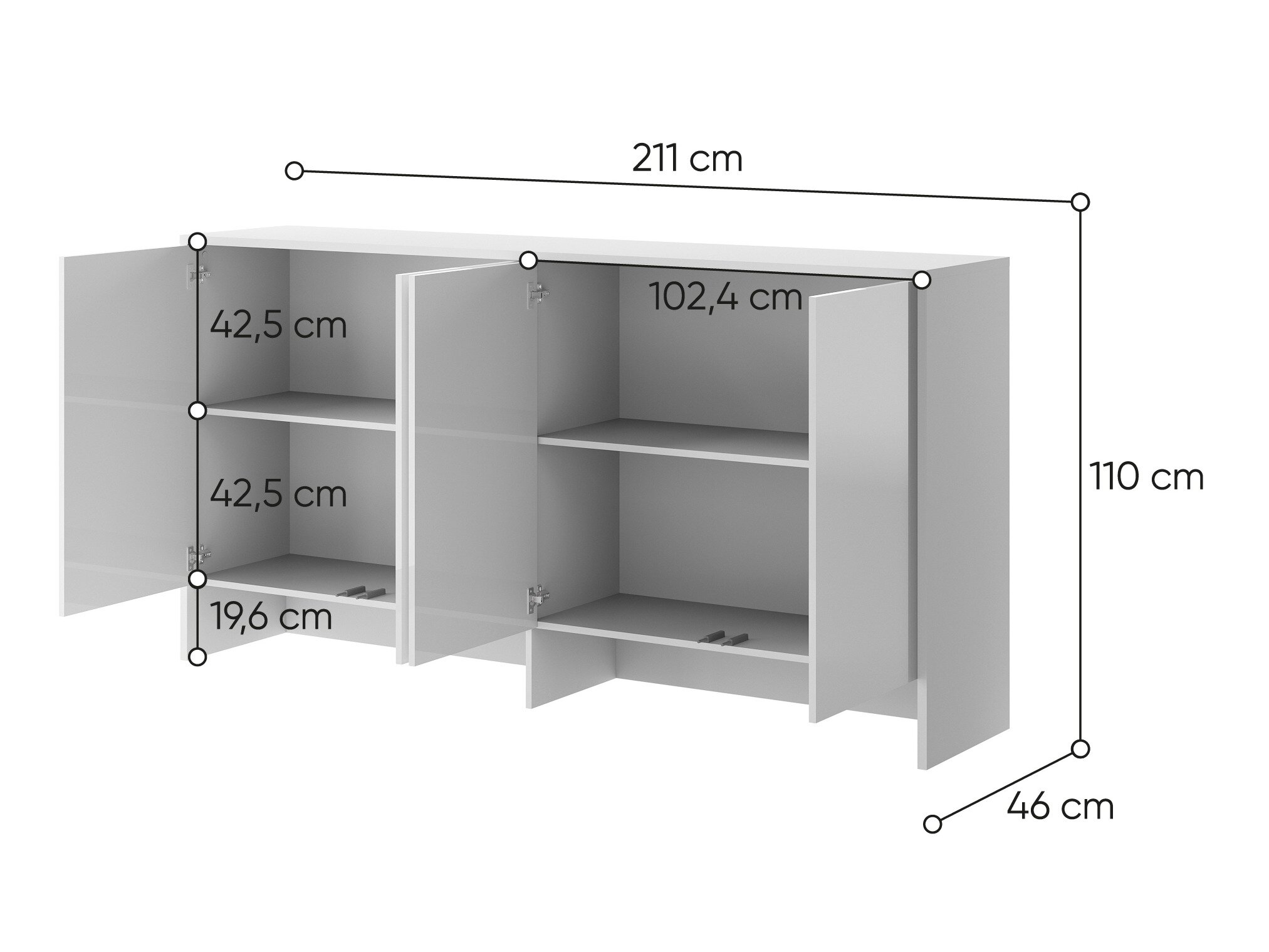 Skænk Concept Pro Lenart Levfere 120 (Hvid + Glansfuld hvid)