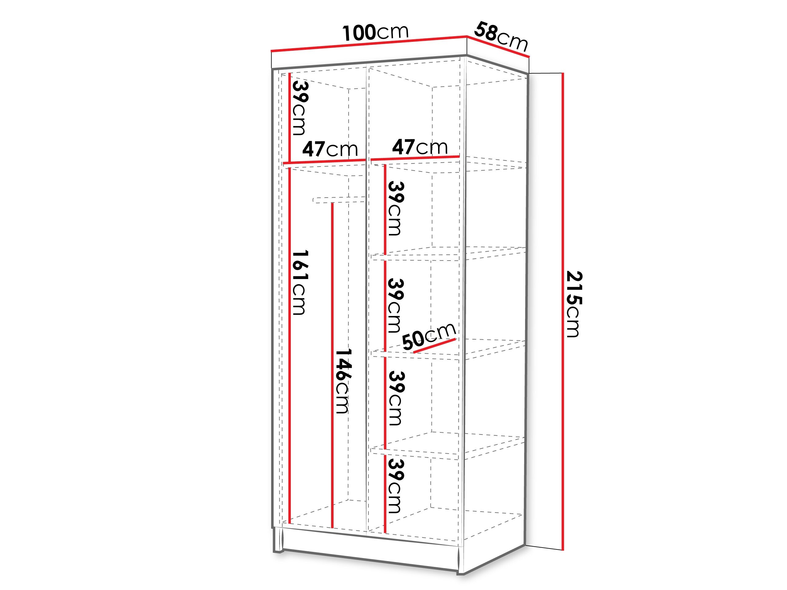 Garderobeskab Closico 195 (Hvid + Glansfuld hvid + Sort)