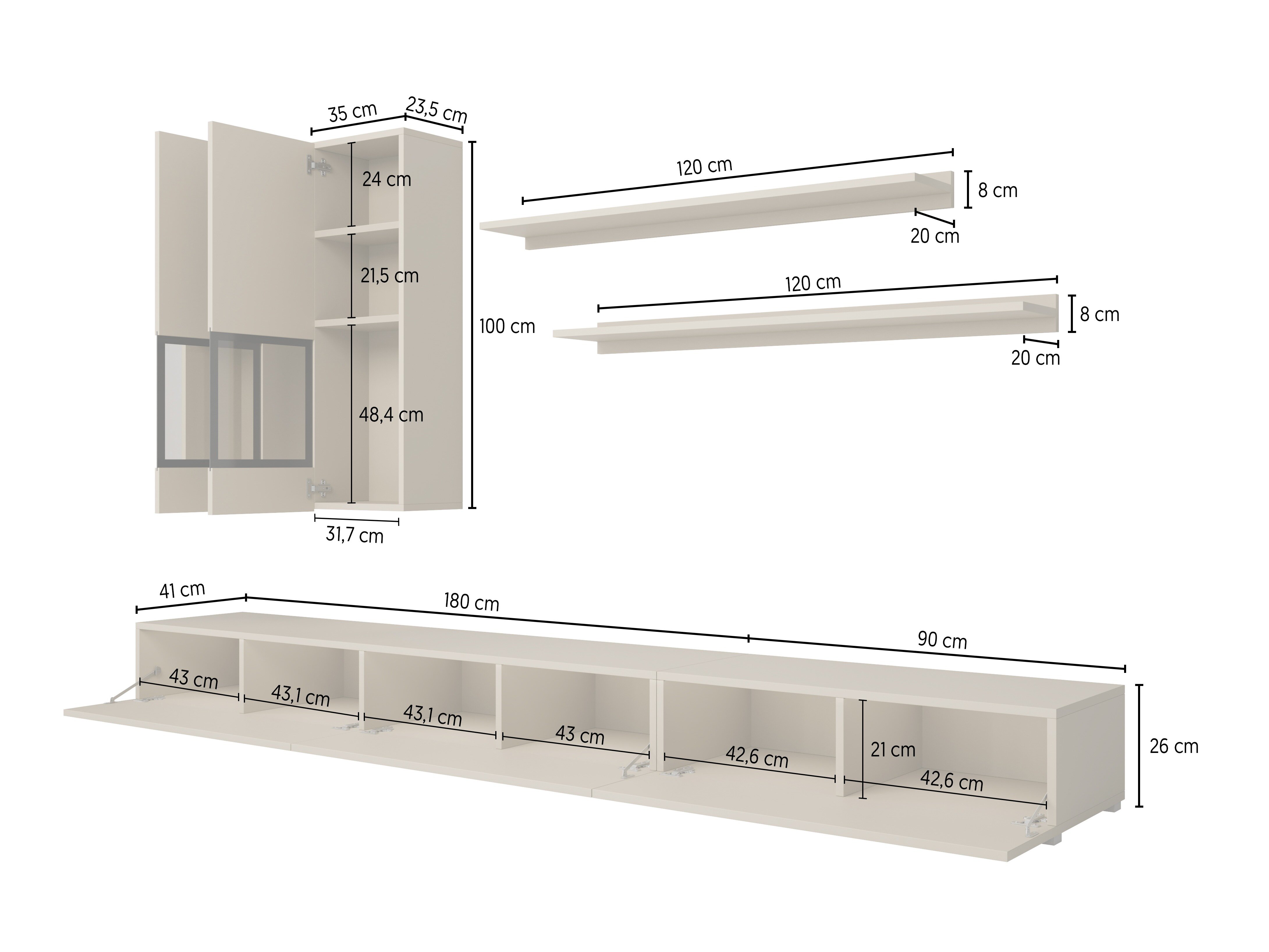 Stuemøbelsæt Serodeu 100 (Mørk beton)