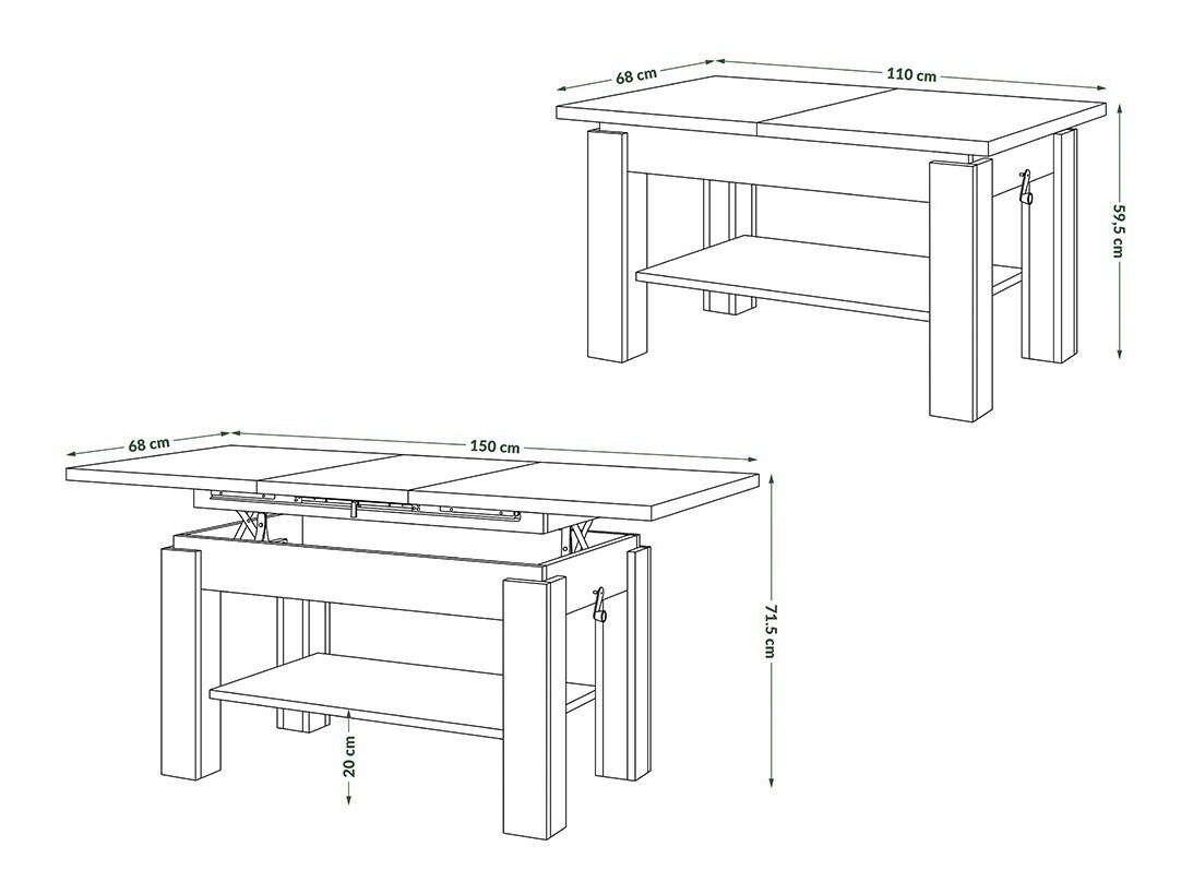 Transforming sofabord Glendale 100 (Craft gylden eg)