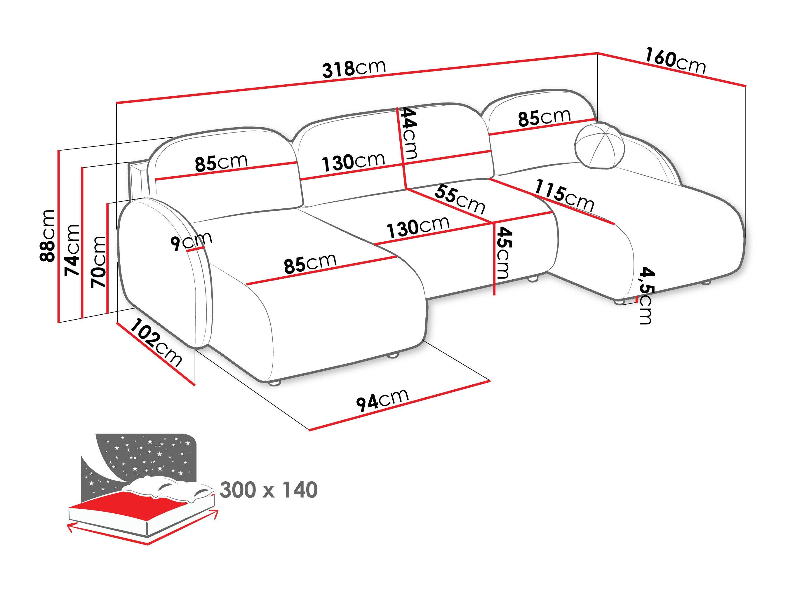 Hjørnesofa Columbus 250 (Sereno 681)