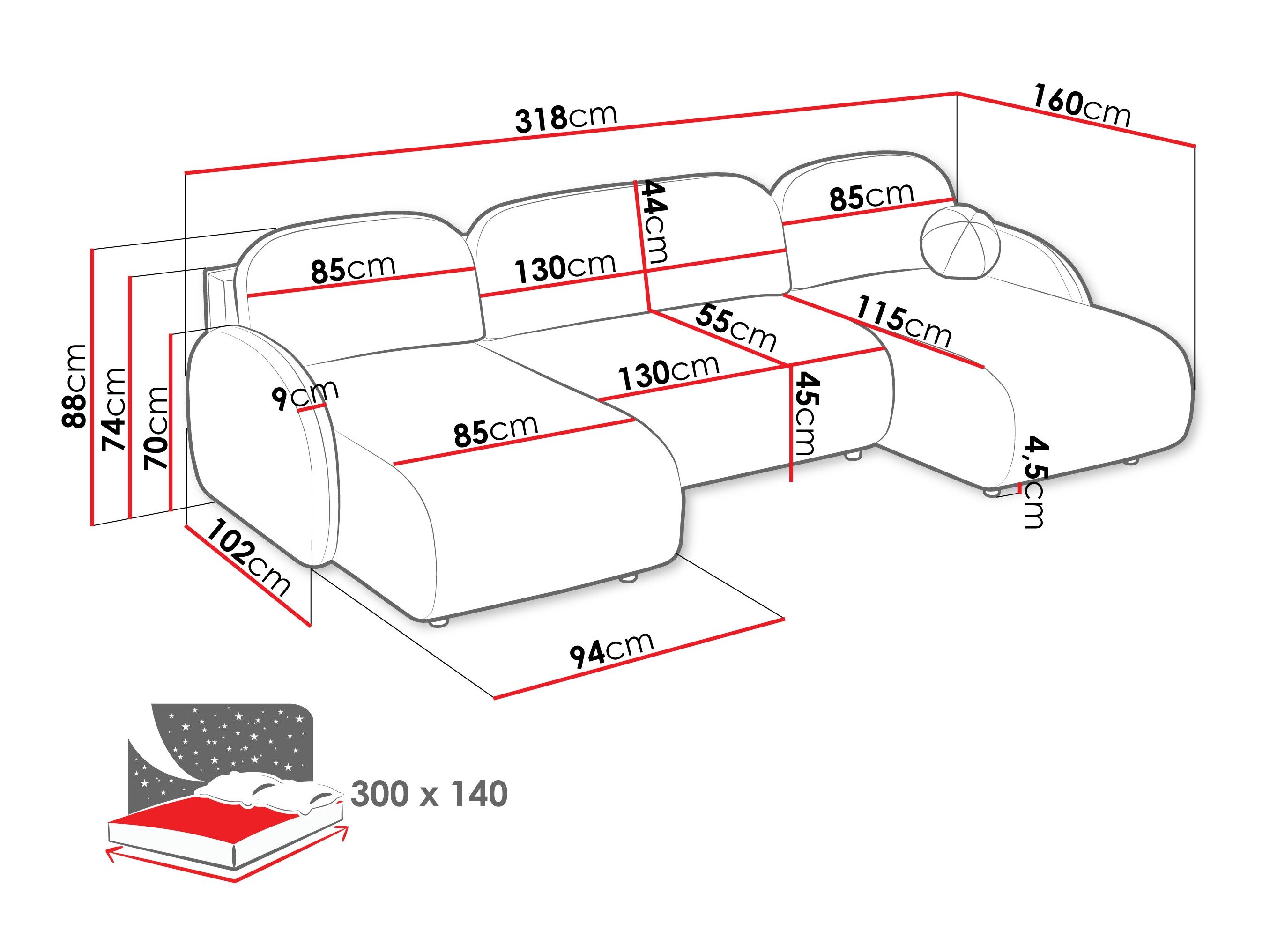 Hjørnesofa Columbus 250 (Sereno 682)
