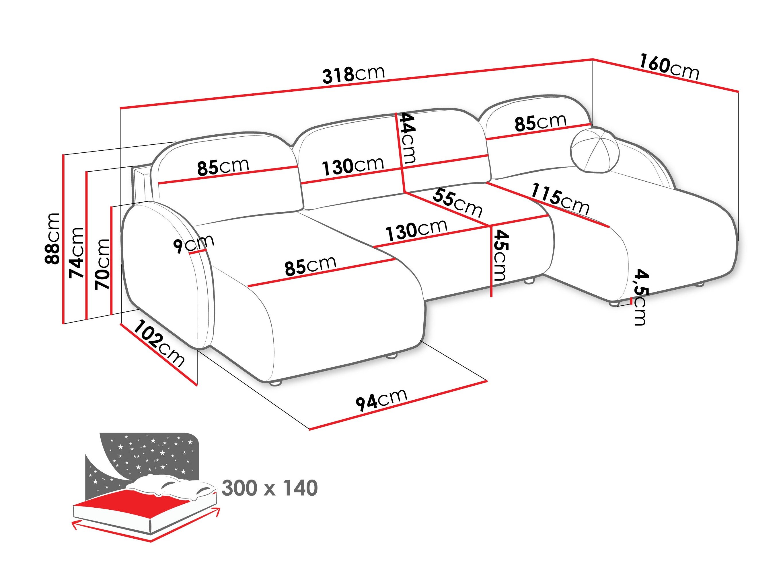 Hjørnesofa Columbus 250 (Sereno 692)