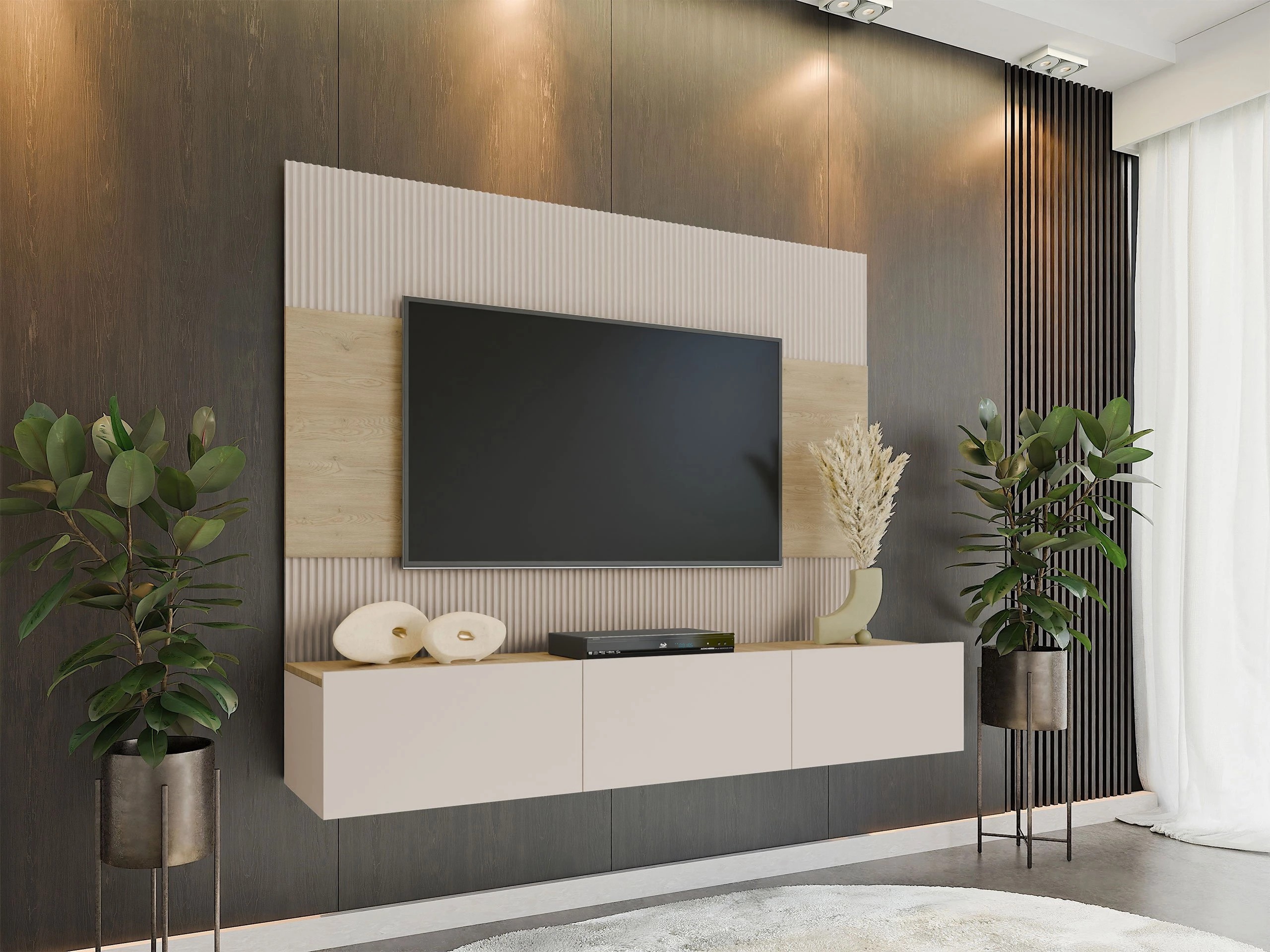 Stuemøbelsæt Comfivo Salix (Beige + Egetræ)