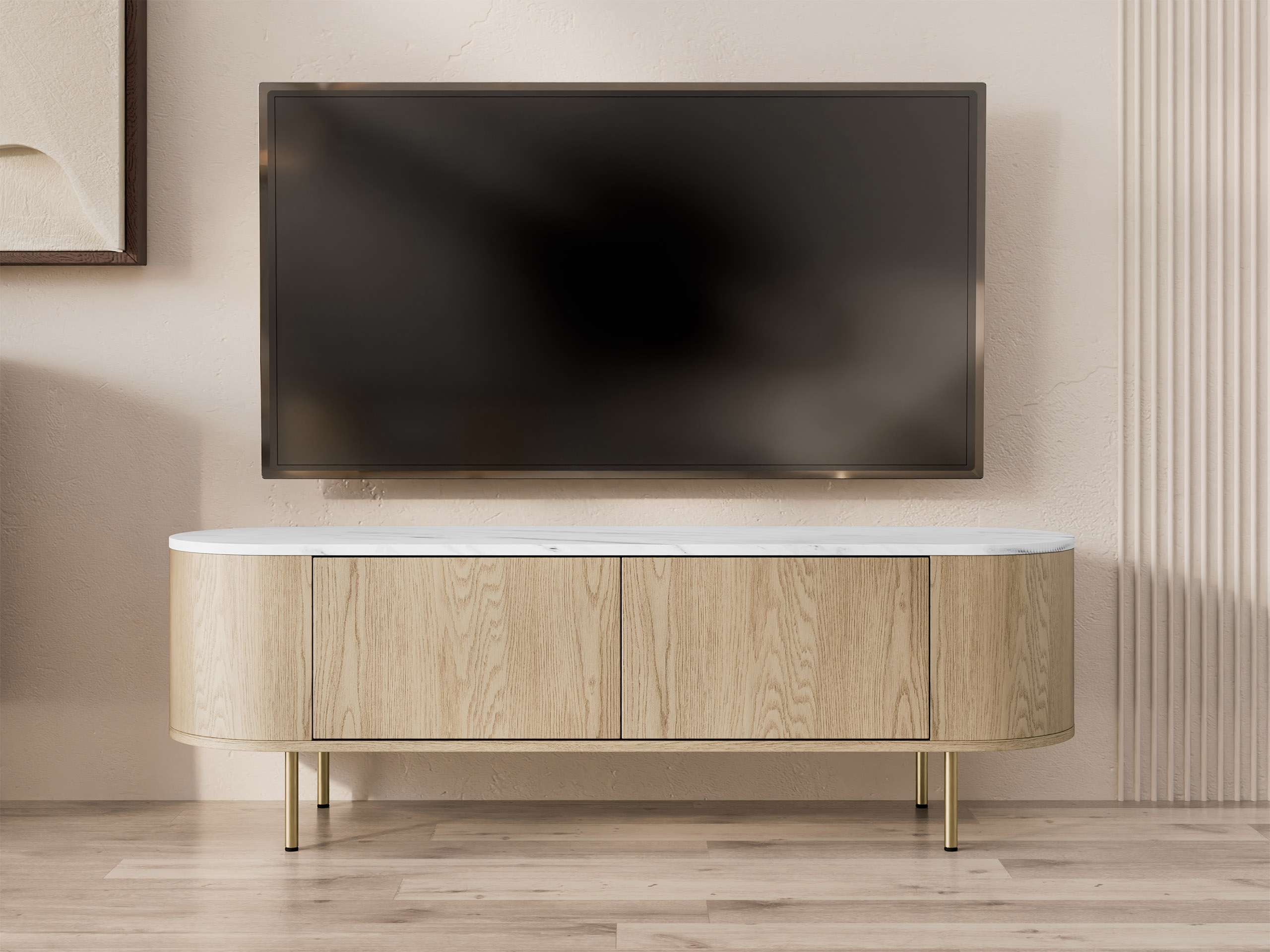 TV-bord Comfivo Livtena (Hvid marmor + Gylden)