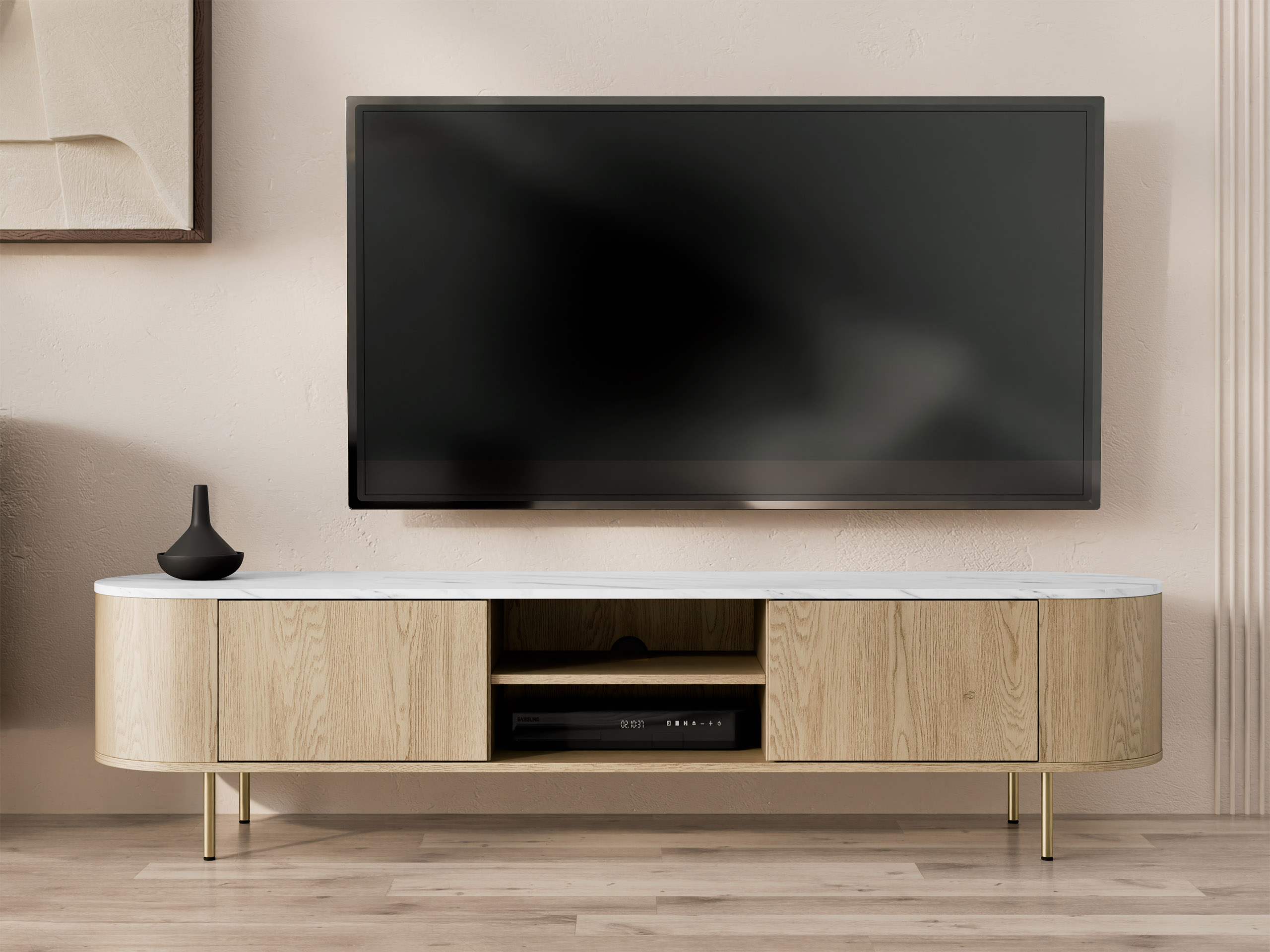 TV-bord Comfivo Livtena I (Hvid marmor + Gylden)