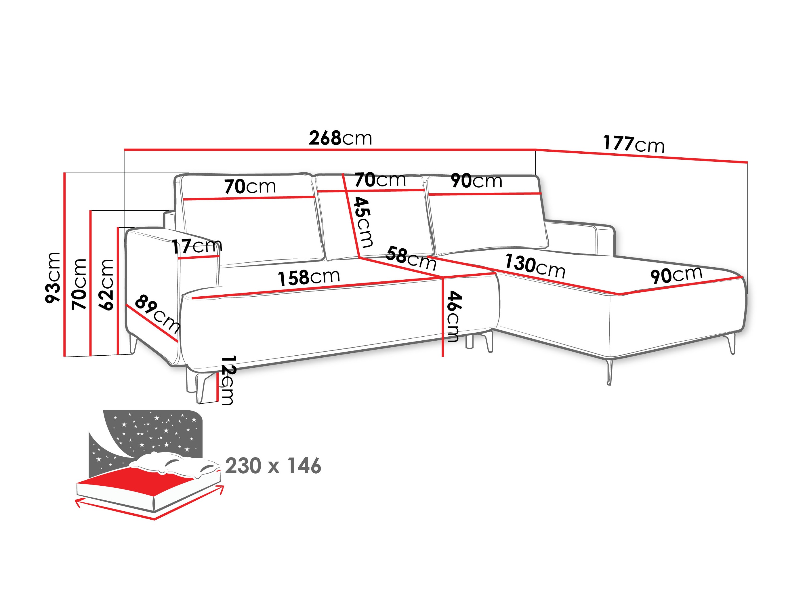 Hjørnesofa ComfiDream Lyraion (Castel 93)