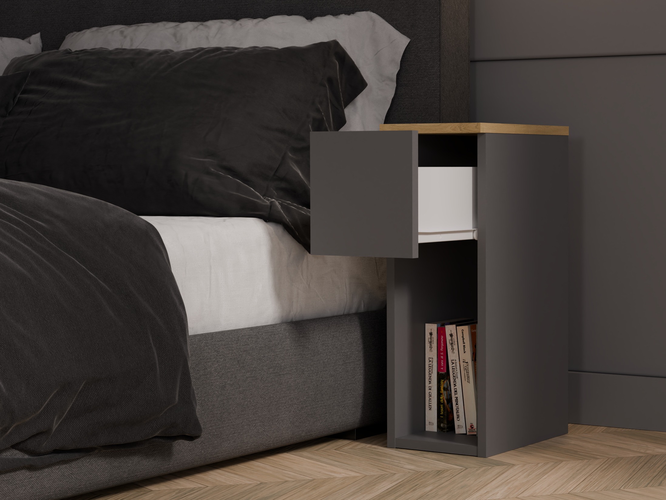 Sengebord Mandeville 304 (Antracit + Artisan eg)